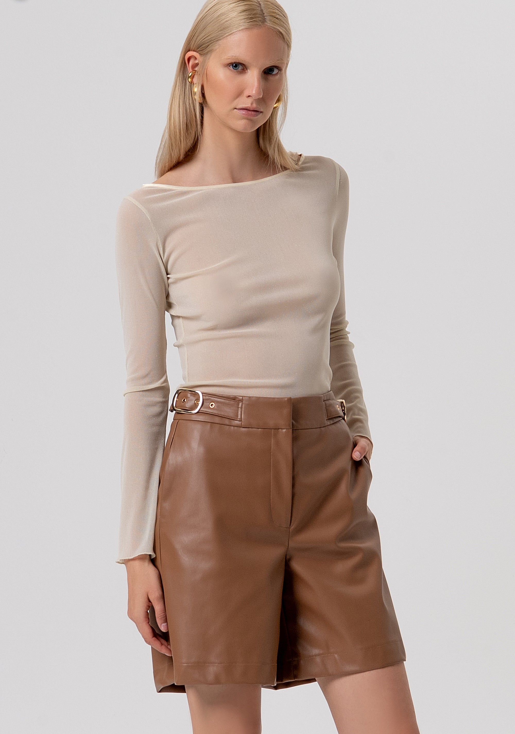 Short pant flare with buckles at the sides Fracomina FR26SV6011P41101-M07-2