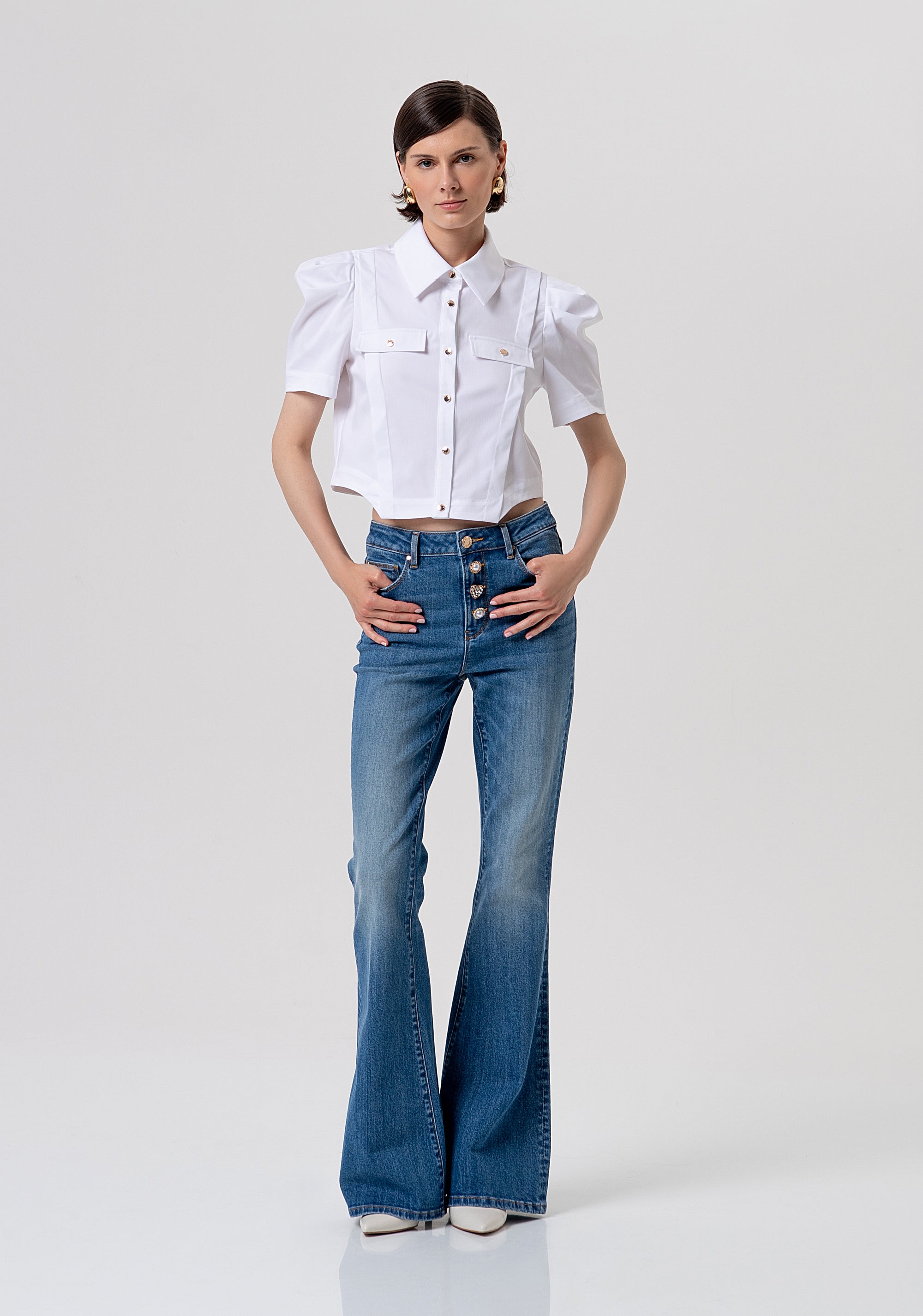 Jeans bootcut made in denim with vintage wash Fracomina FR26SVA012D40102-A99-1