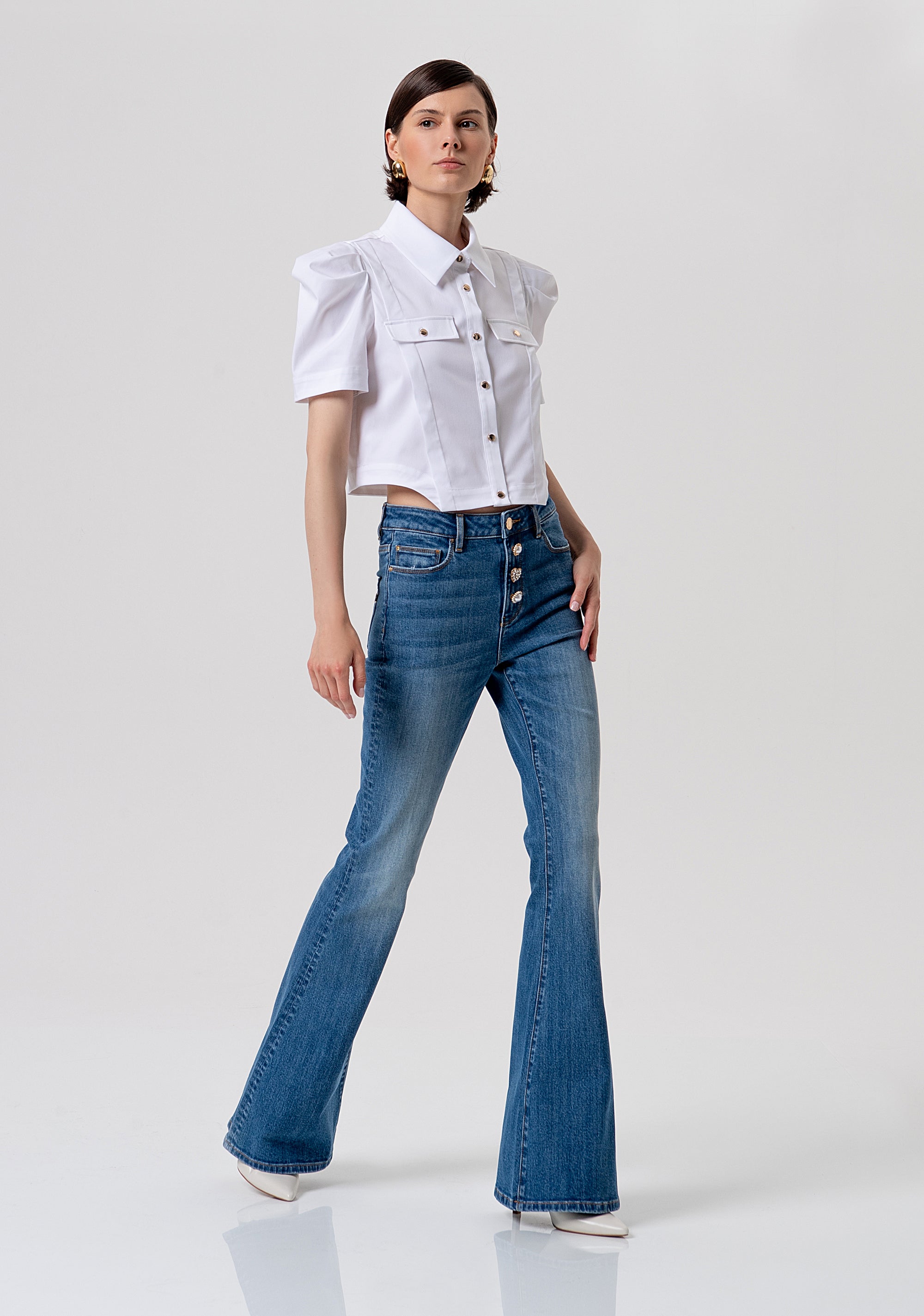 Jeans bootcut made in denim with vintage wash Fracomina FR26SVA012D40102-A99-3