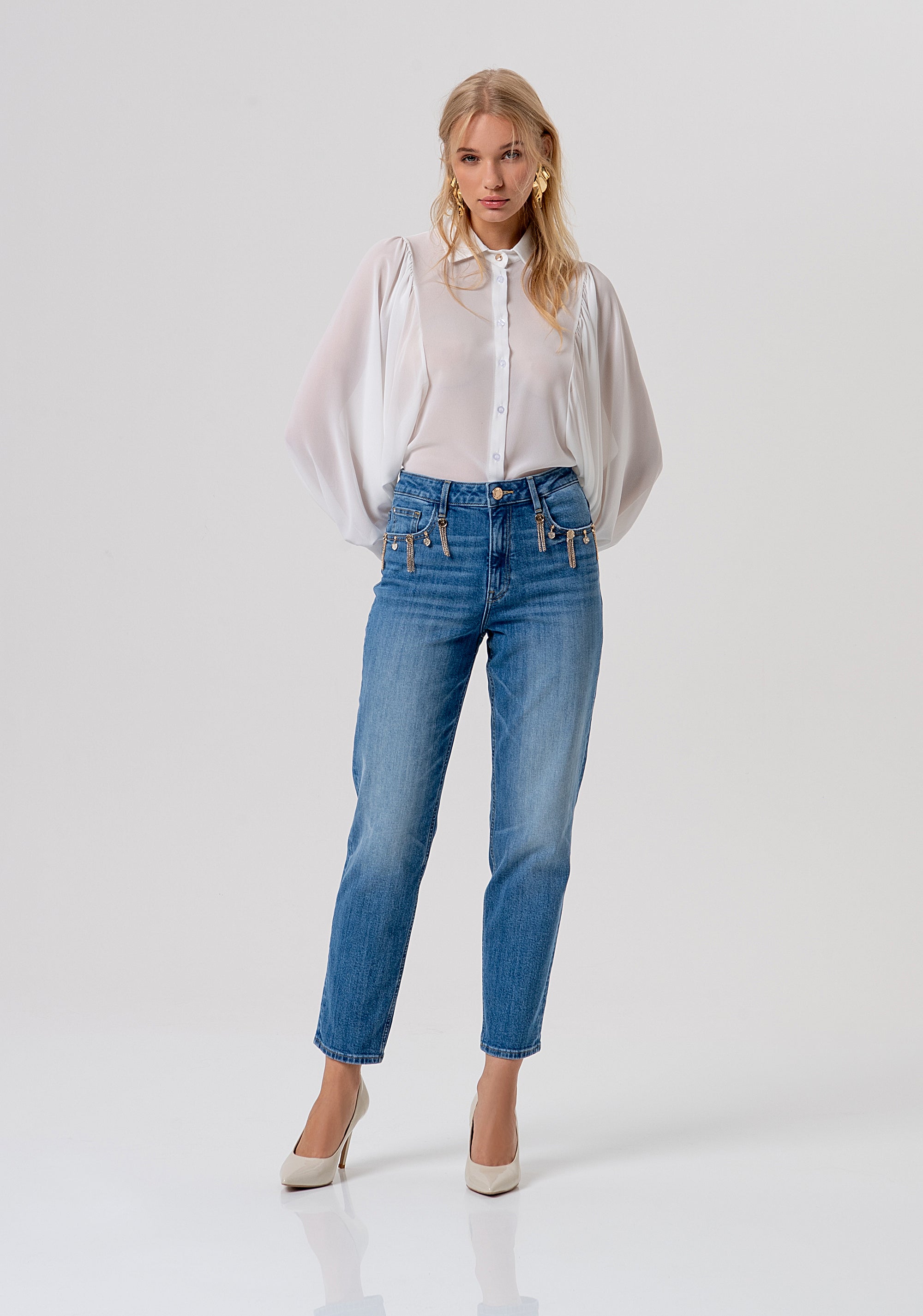 Jeans carrot mom fit made in denim with middle wash Fracomina FR26SVD005D40103-258-1