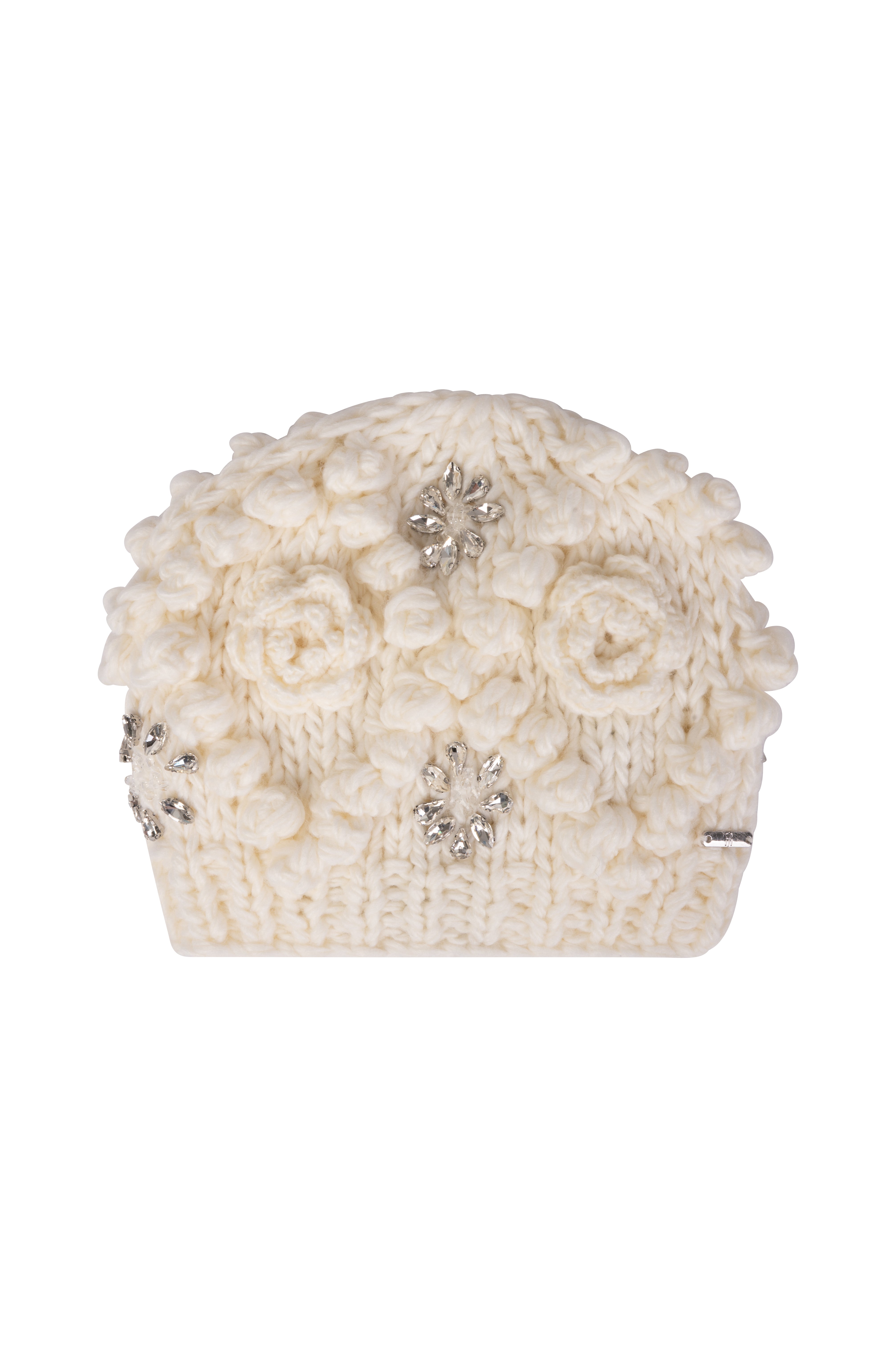 Knitted hat with flowers and jewelry applications Fracomina FR26WA4002K465R9-K17-1