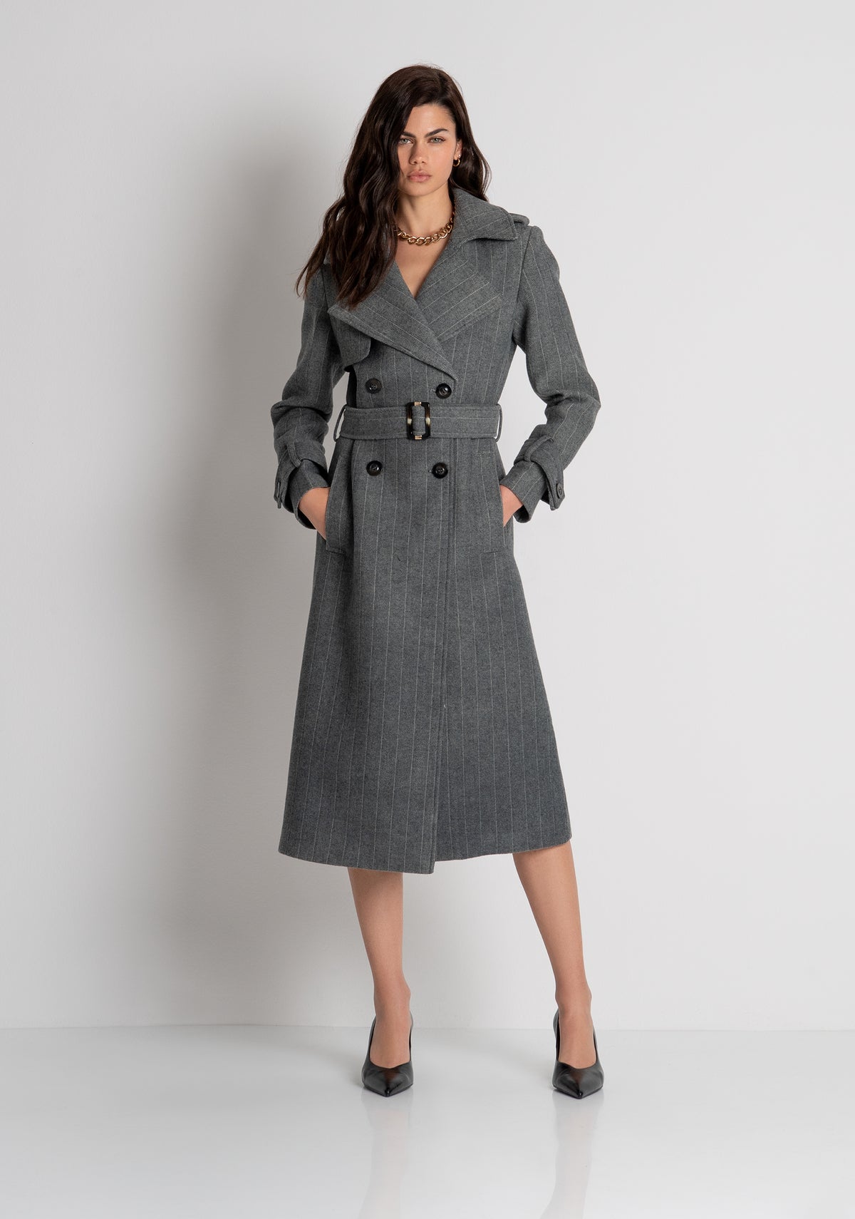 Trench coat regular fit made in pinstriped fabric with wool Fracomina FR26WC1004W723D4-159-2