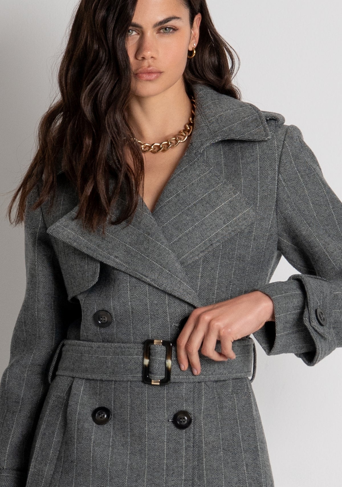 Trench coat regular fit made in pinstriped fabric with wool Fracomina FR26WC1004W723D4-159-3