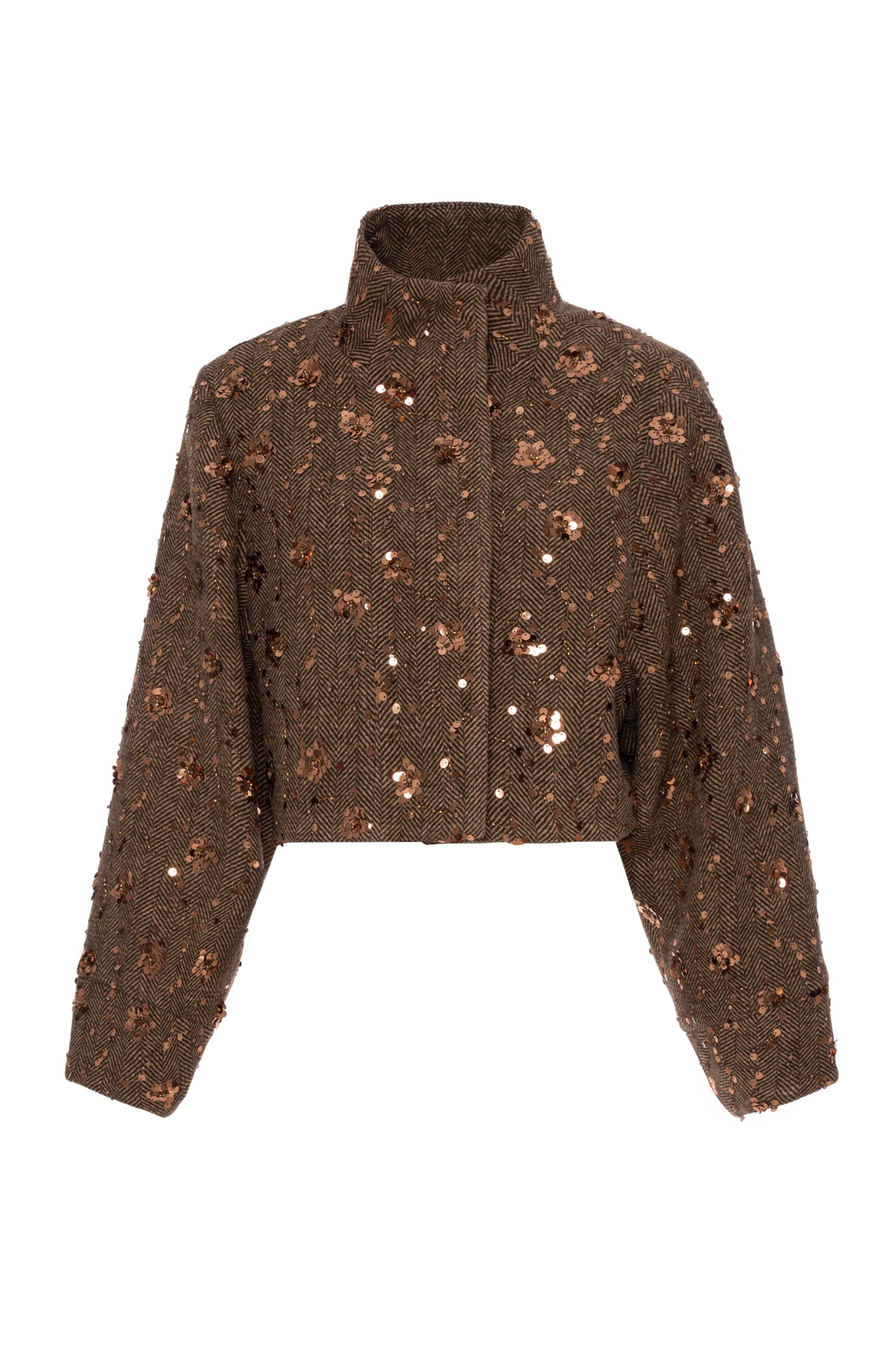 Coat cropped made in herringbone fabric with sequins Fracomina FR26WC1020W579R9-KF3-1