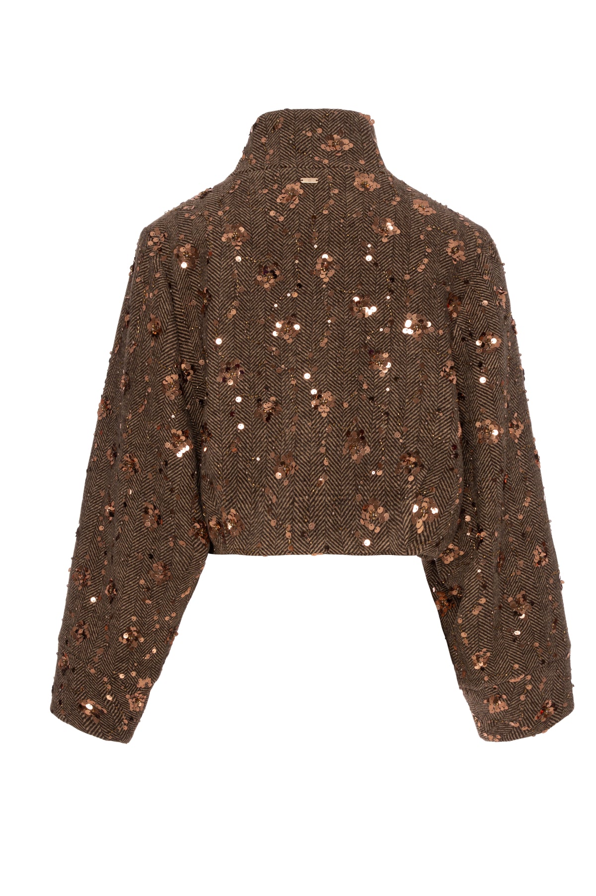 Coat cropped made in herringbone fabric with sequins Fracomina FR26WC1020W579R9-KF3-2