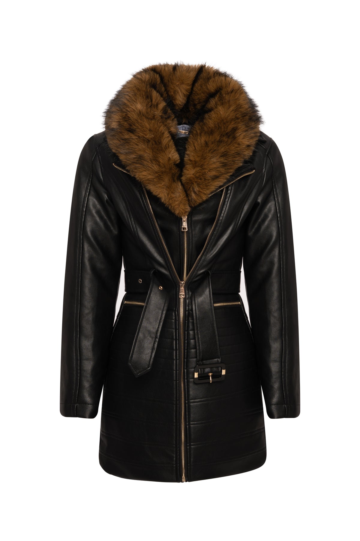 Long jacket regular fit made in fake leather Fracomina FR26WC1022P41101-053-3