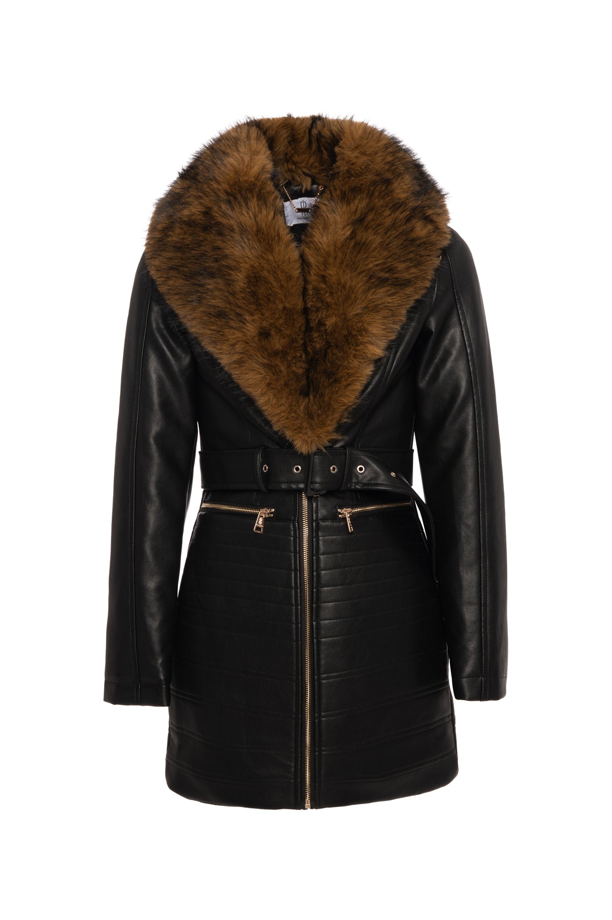 Long jacket regular fit made in fake leather Fracomina FR26WC1022P41101-K01-1