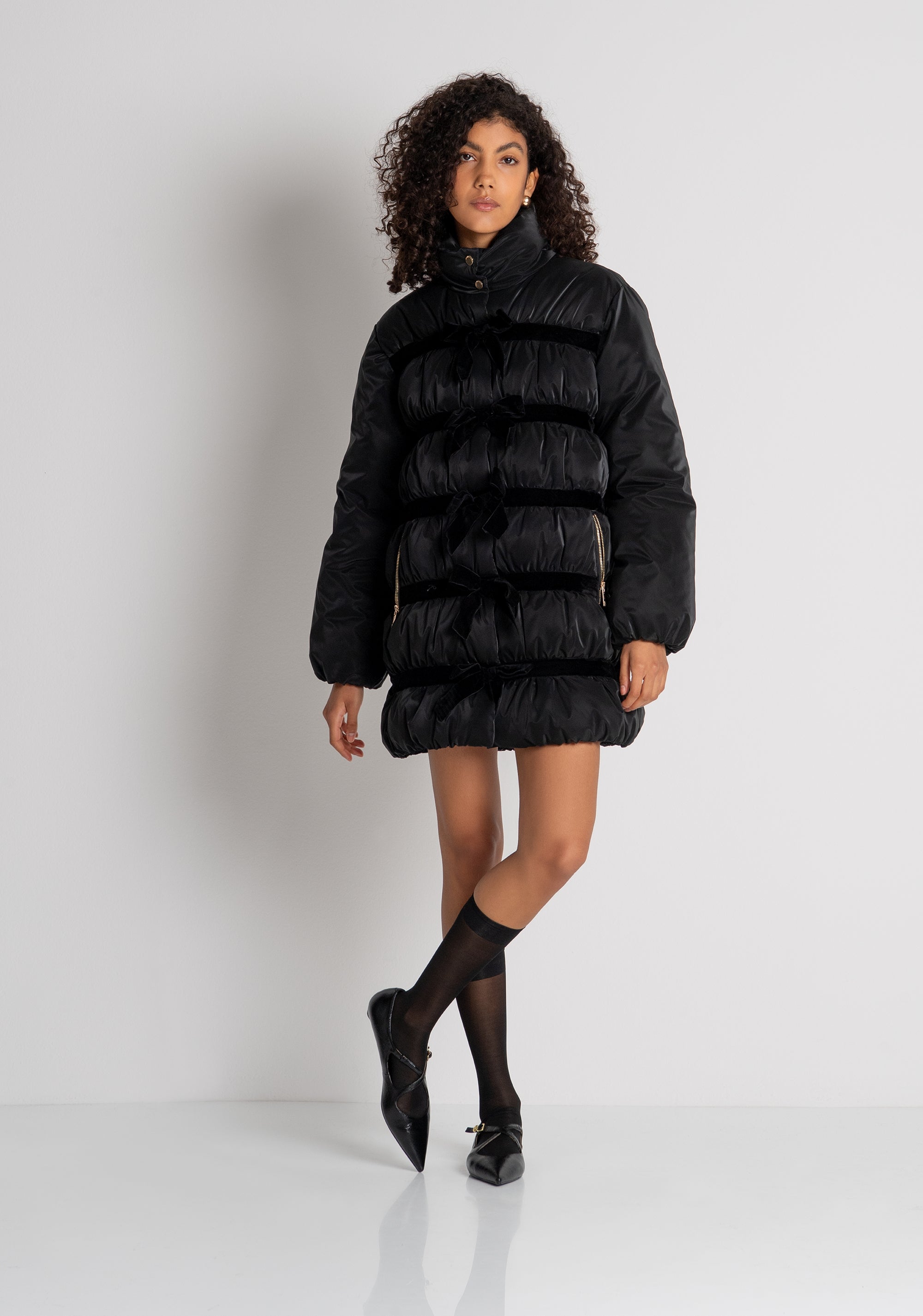 Padded jacket regular fit with bows made in velvet Fracomina FR26WC3003O45801-053-3