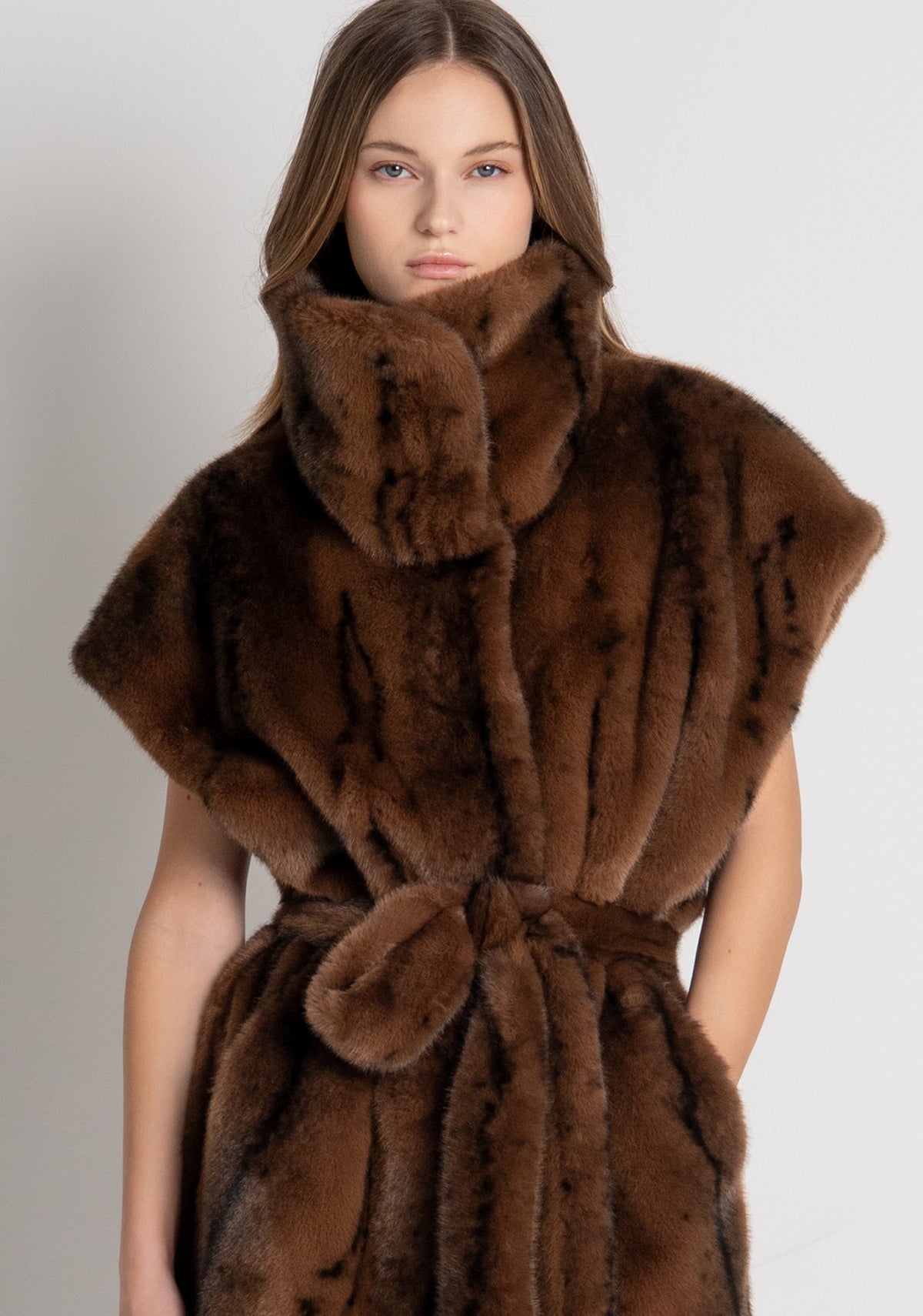 Long sleeveless jacket made in fake fur Fracomina FR26WC4009O44501-M57-2