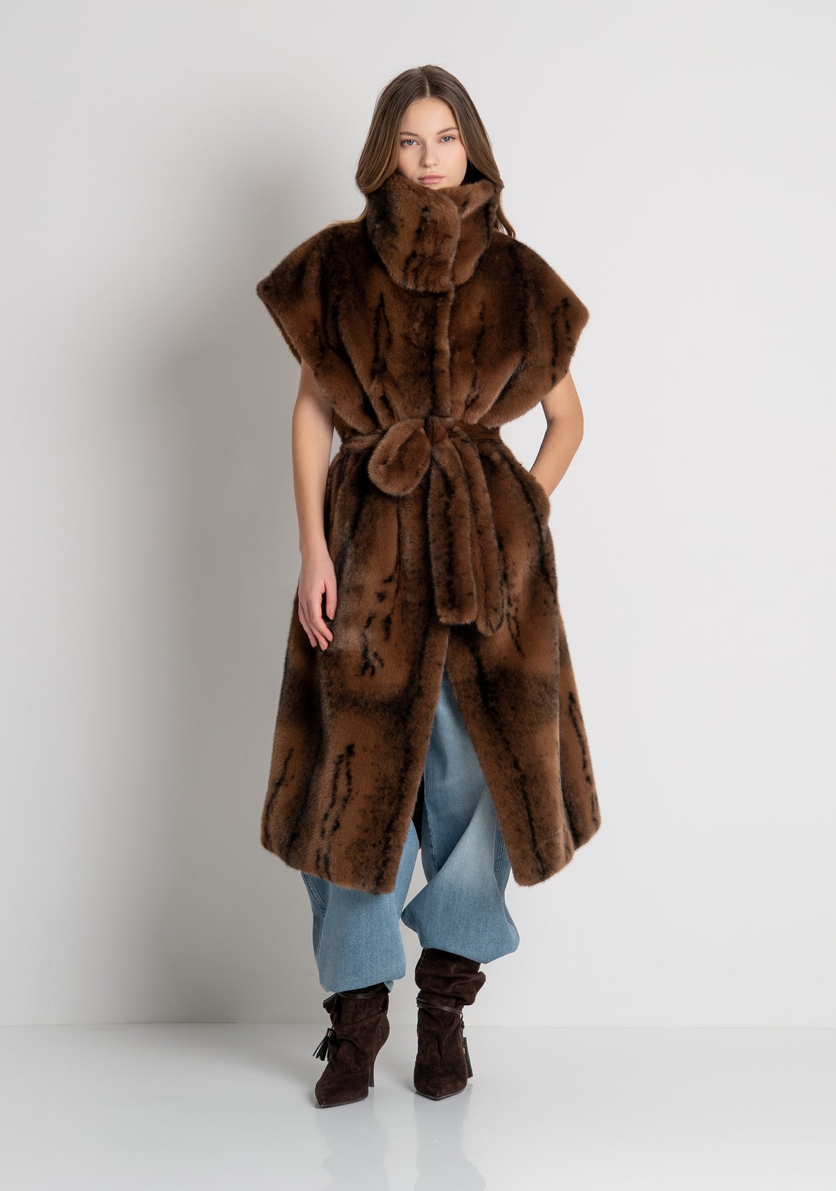 Long sleeveless jacket made in fake fur Fracomina FR26WC4009O44501-M57-3