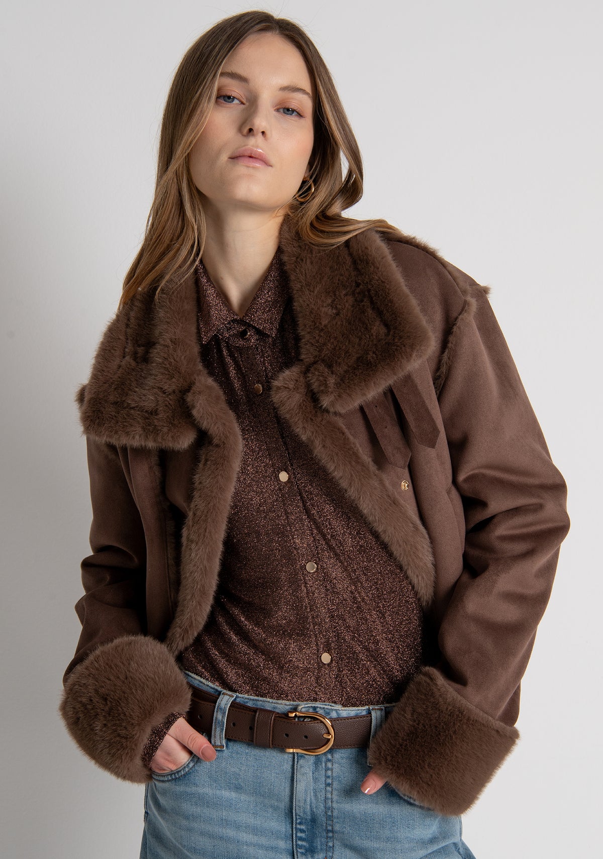 Jacket regular fit made in fake shearling Fracomina FR26WC4015O46701-091-2