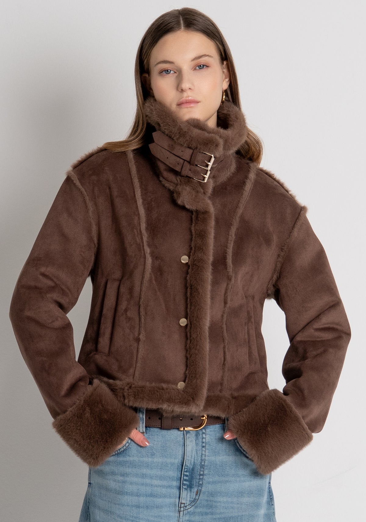 Jacket regular fit made in fake shearling Fracomina FR26WC4015O46701-091-4