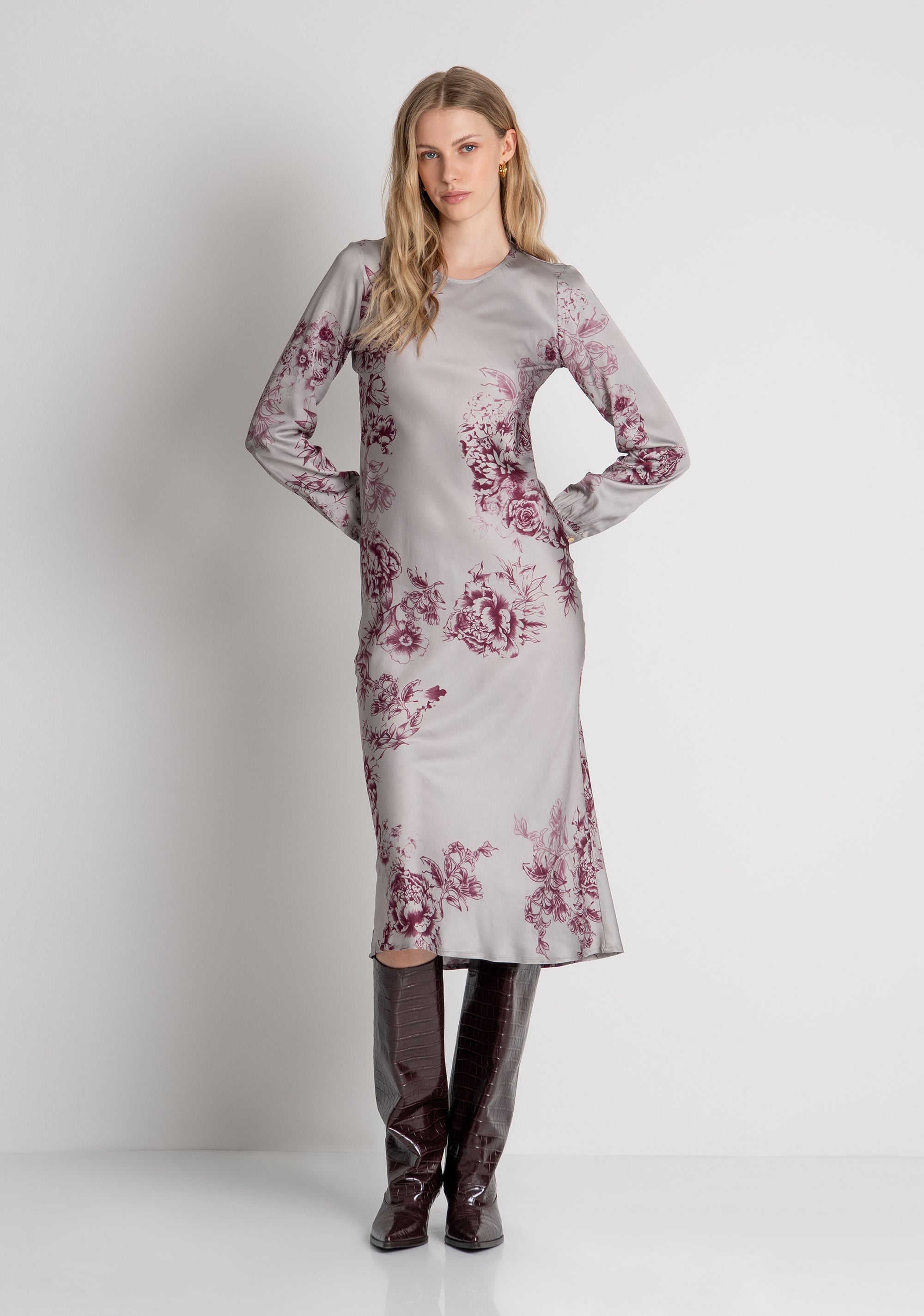 Long mermaid dress regular fit with flowery pattern Fracomina FR26WD3006W583K2-179-2