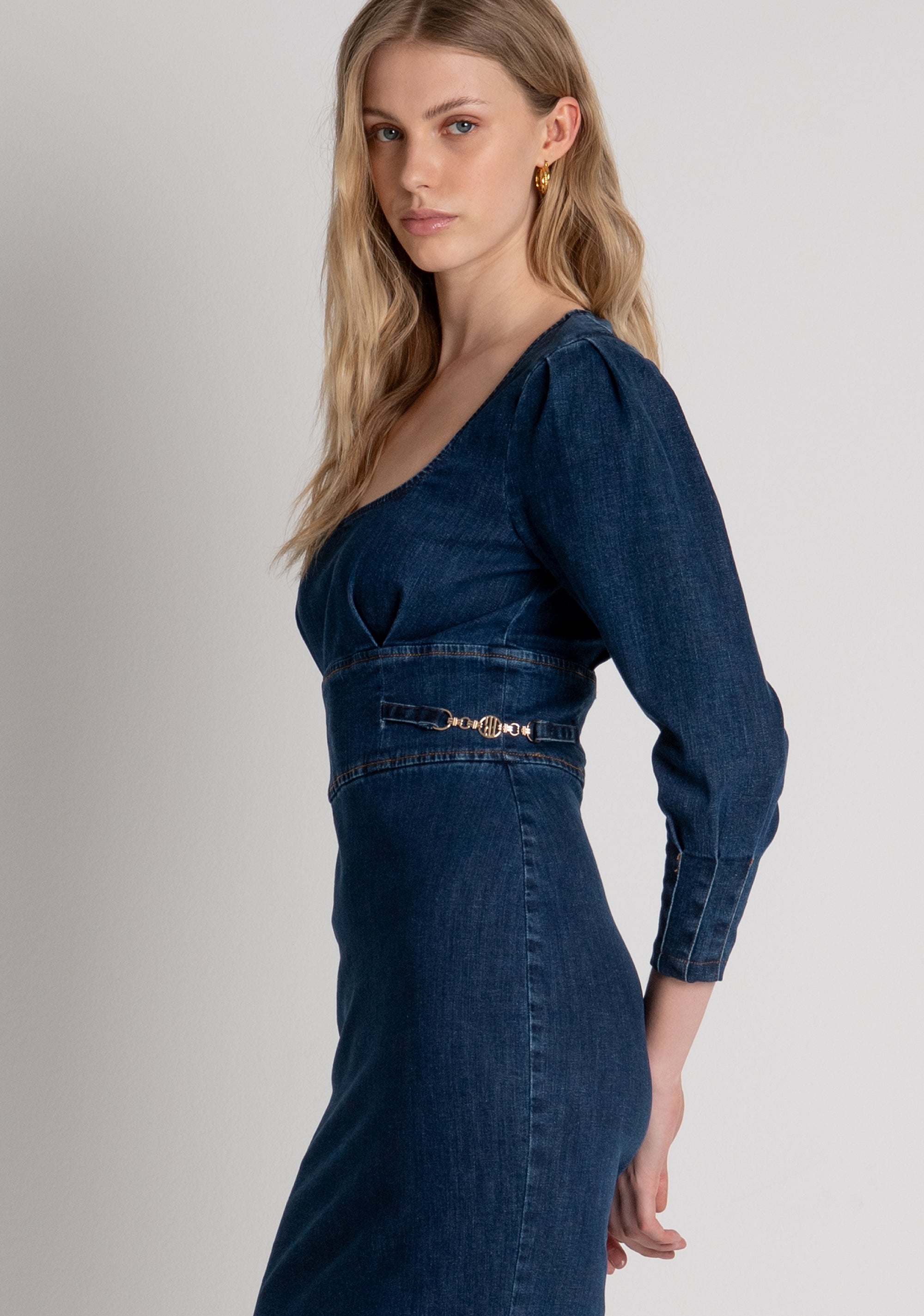 Dress slim fit middle length made in denim with middle wash Fracomina FR26WD4003D47602-987-3