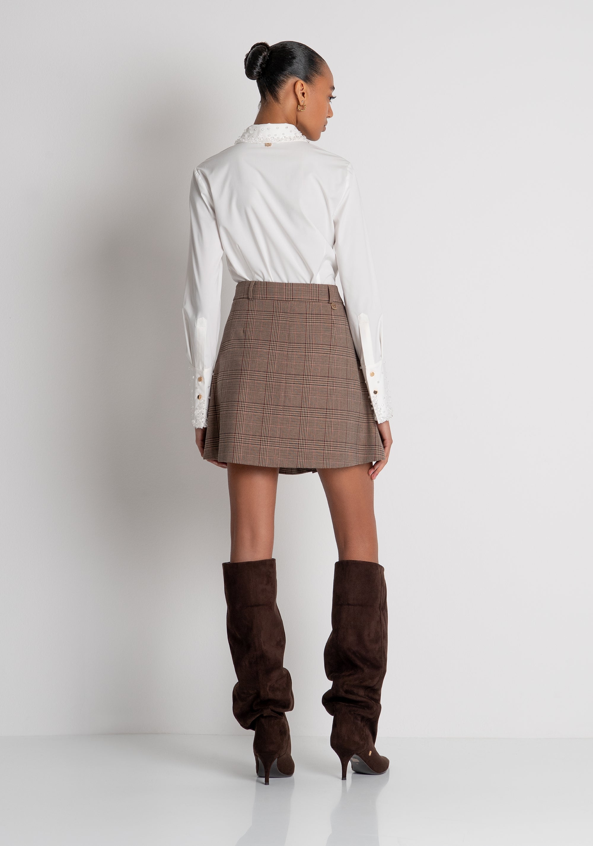 Pleated skirt flare made in Prince of Wales fabric Fracomina FR26WG1006W57595-210-3