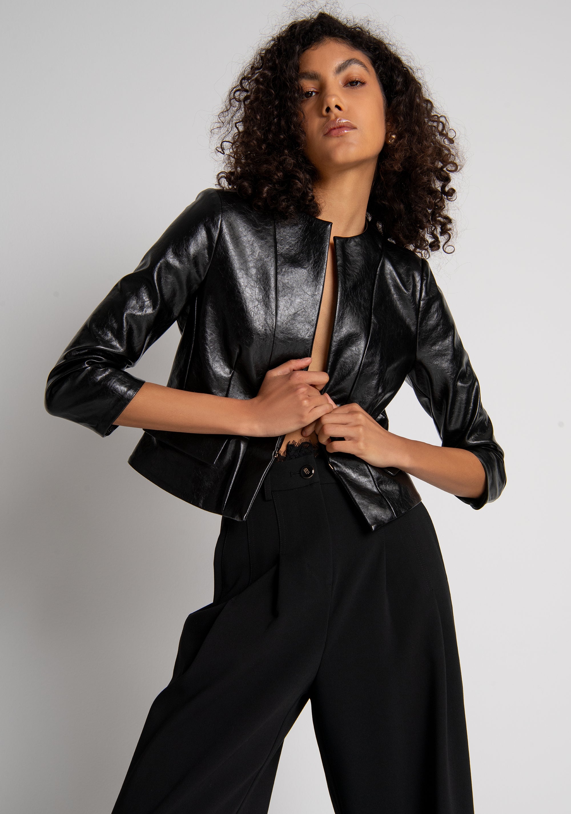 Jacket cropped made in fake leather Fracomina FR26WJ1011P41101-053