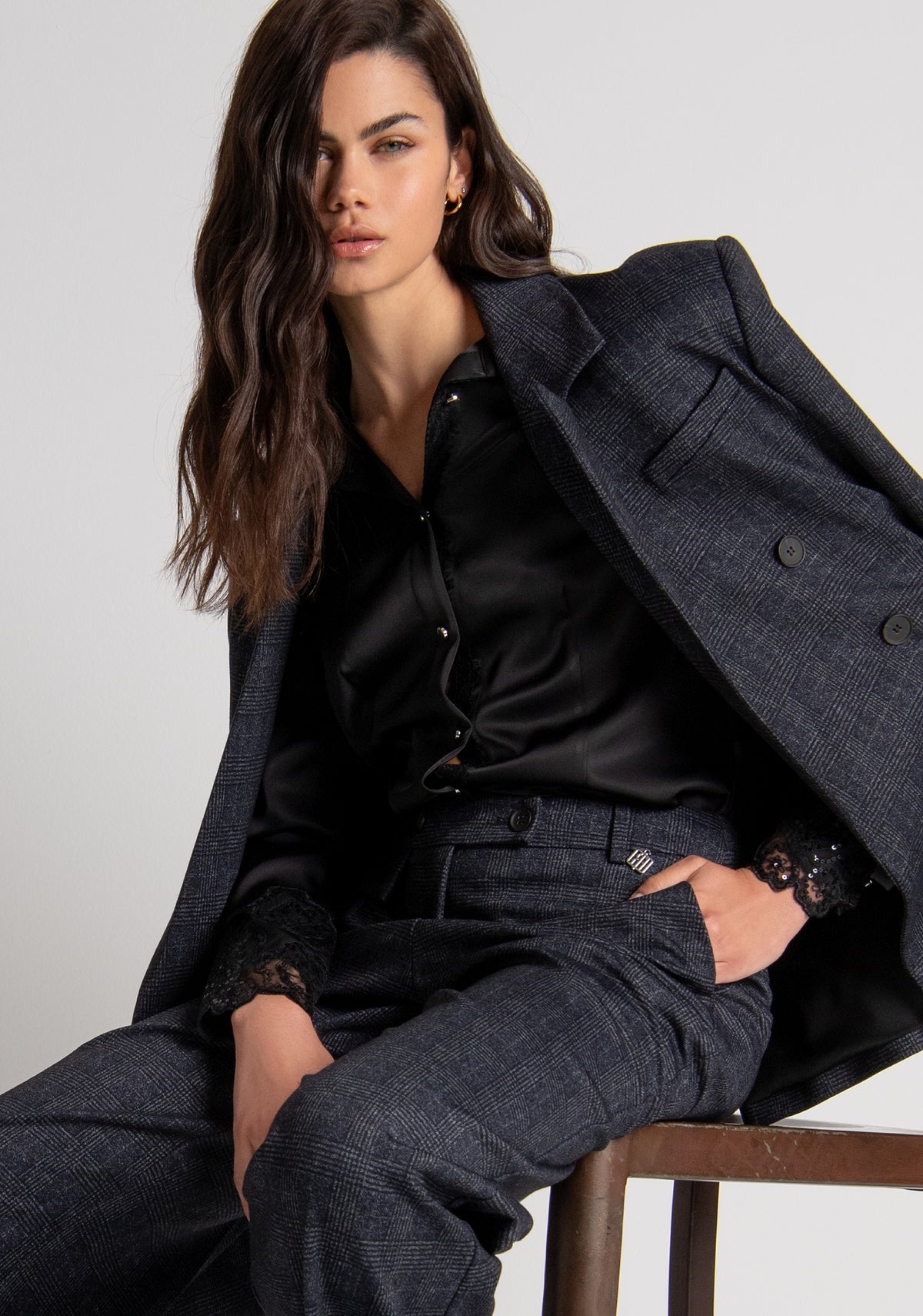 Blazer jacket regular fit double breasted made in Prince of Wales fabric Fracomina FR26WJ3010W575O2