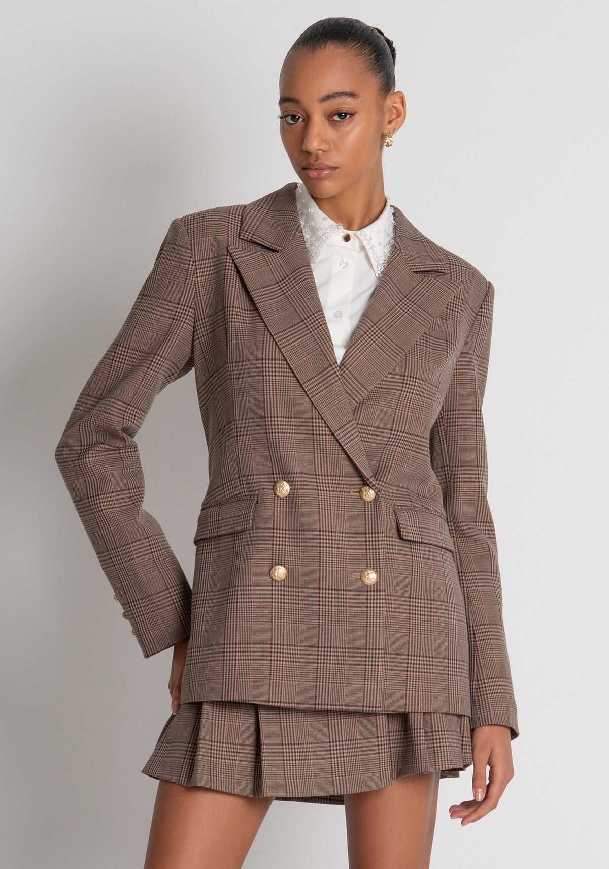 Blazer jacket regular fit double breasted made in Prince of Wales fabric Fracomina FR26WJ3023W57595-210-2