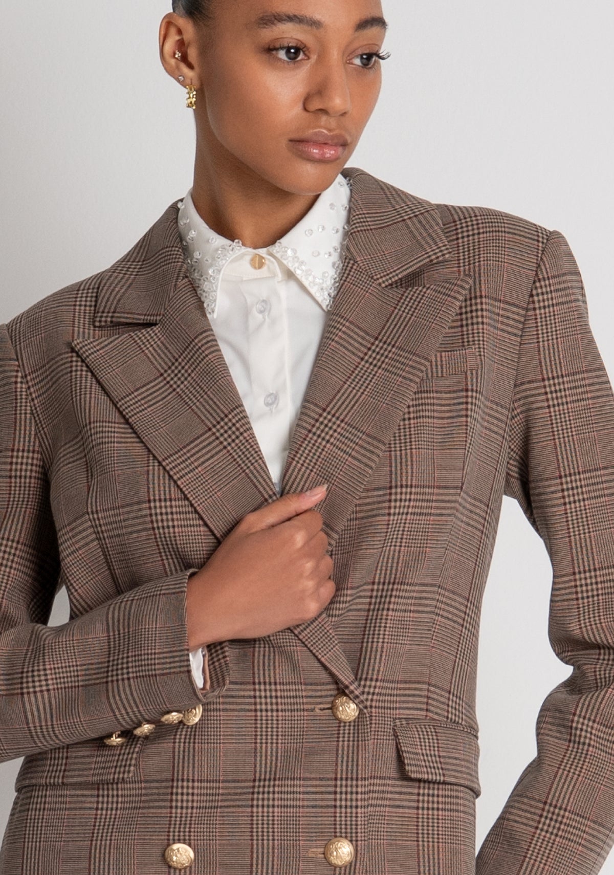 Blazer jacket regular fit double breasted made in Prince of Wales fabric Fracomina FR26WJ3023W57595-210-3