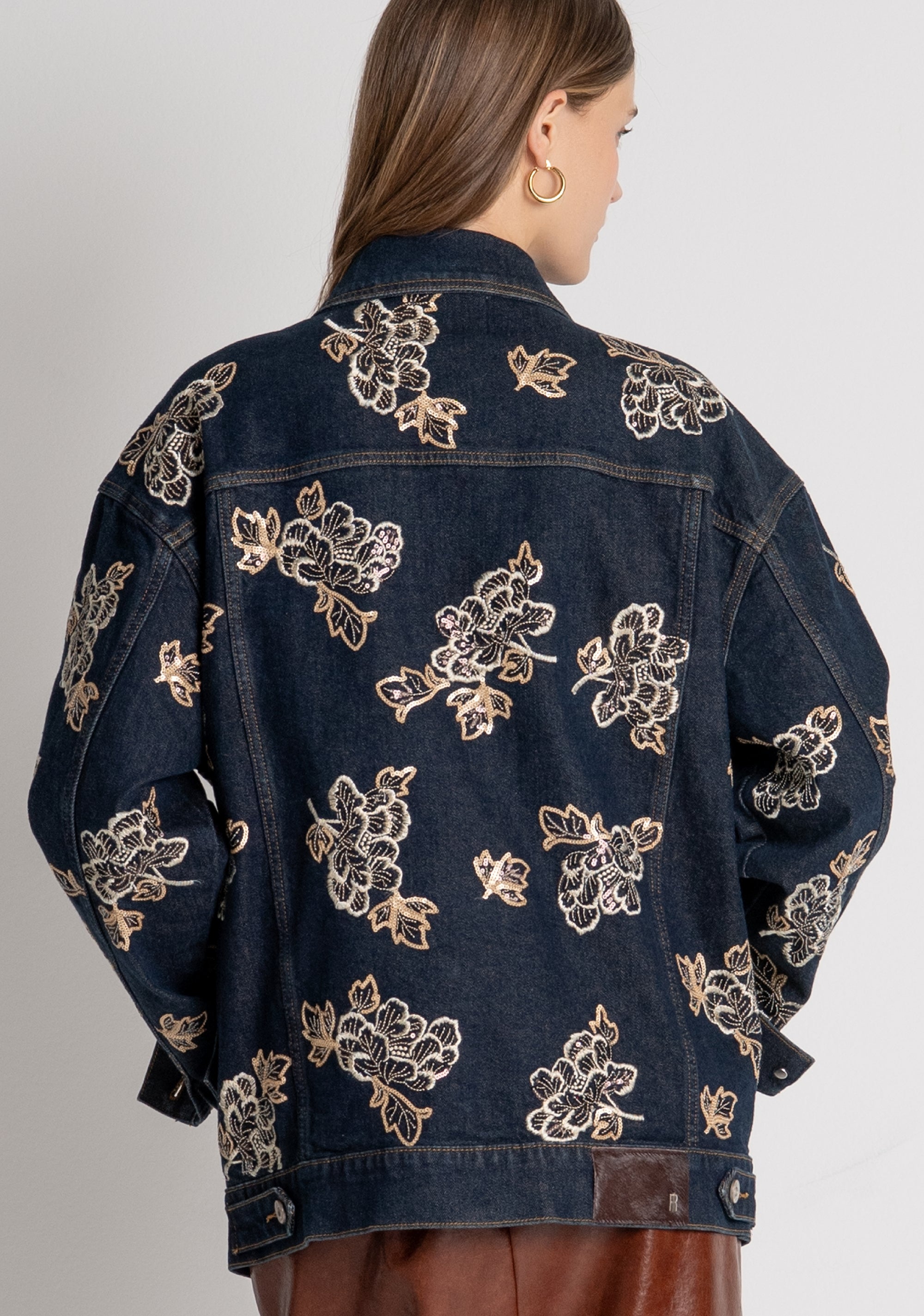 Jacket regular fit made in denim with overdyed wash and embroideries applied Fracomina FR26WJ4009D419E5-M58-4