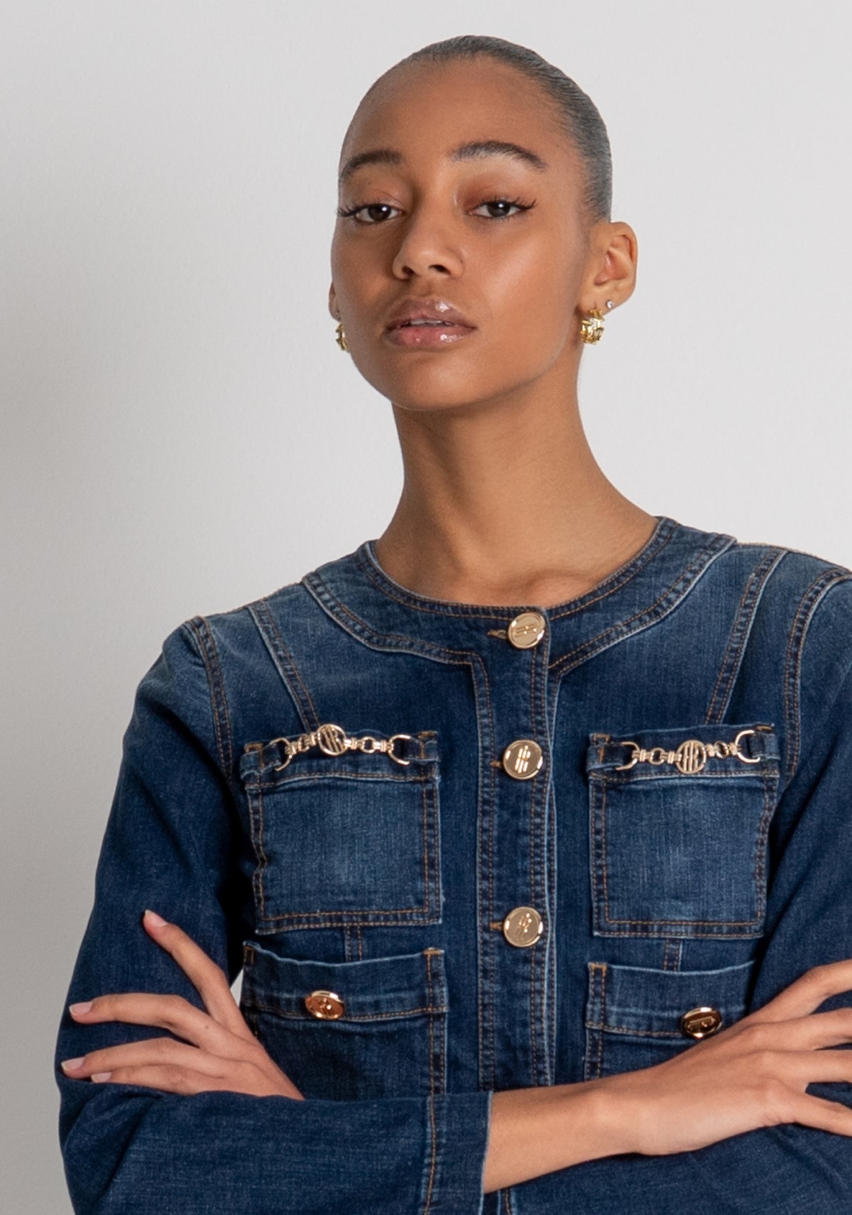 Jacket slim fit cropped made in denim with middle wash Fracomina FR26WJ4012D47602-987-3