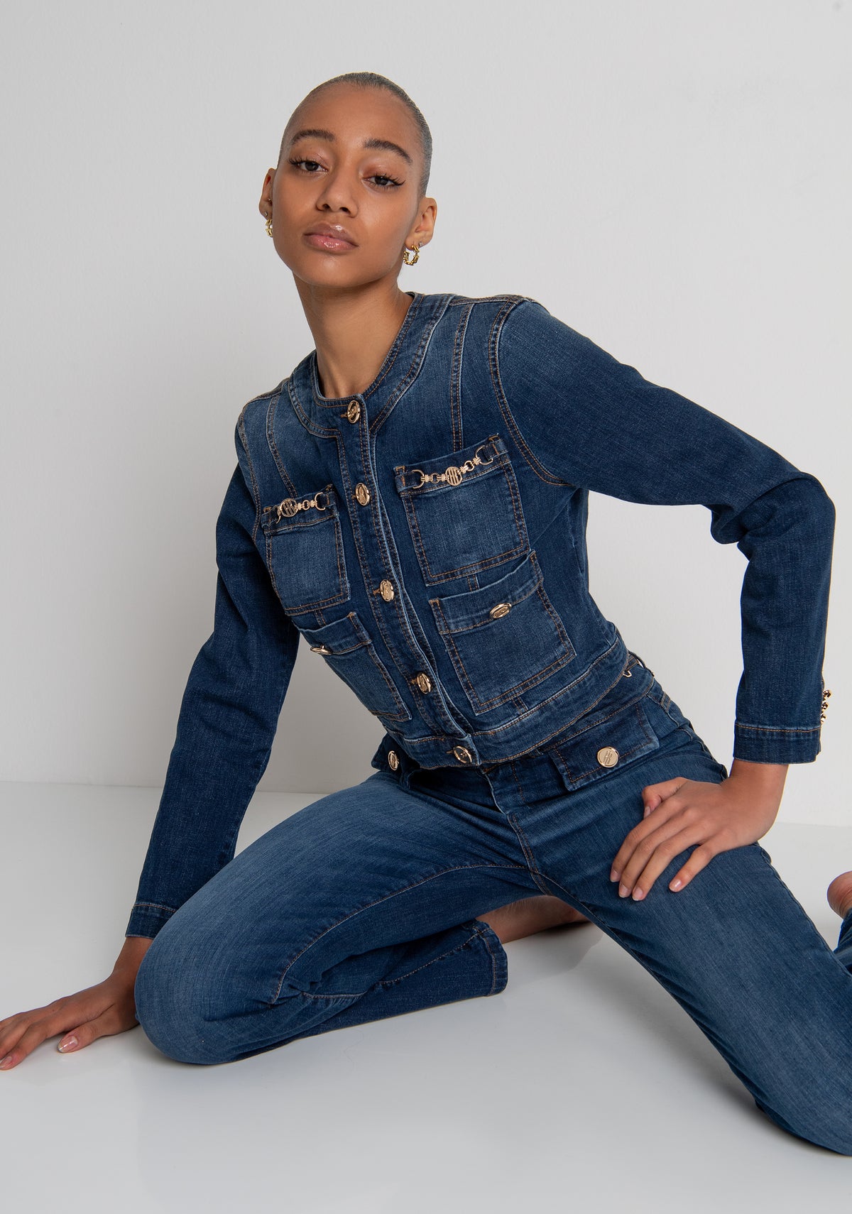 Jacket slim fit cropped made in denim with middle wash Fracomina FR26WJ4012D47602-987