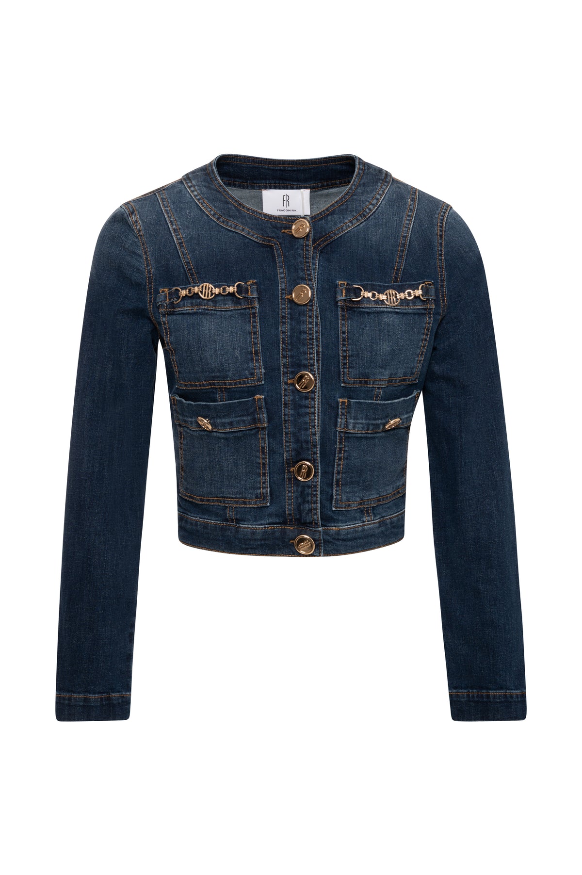 Jacket slim fit cropped made in denim with middle wash Fracomina FR26WJ4012D47602-KG1-1