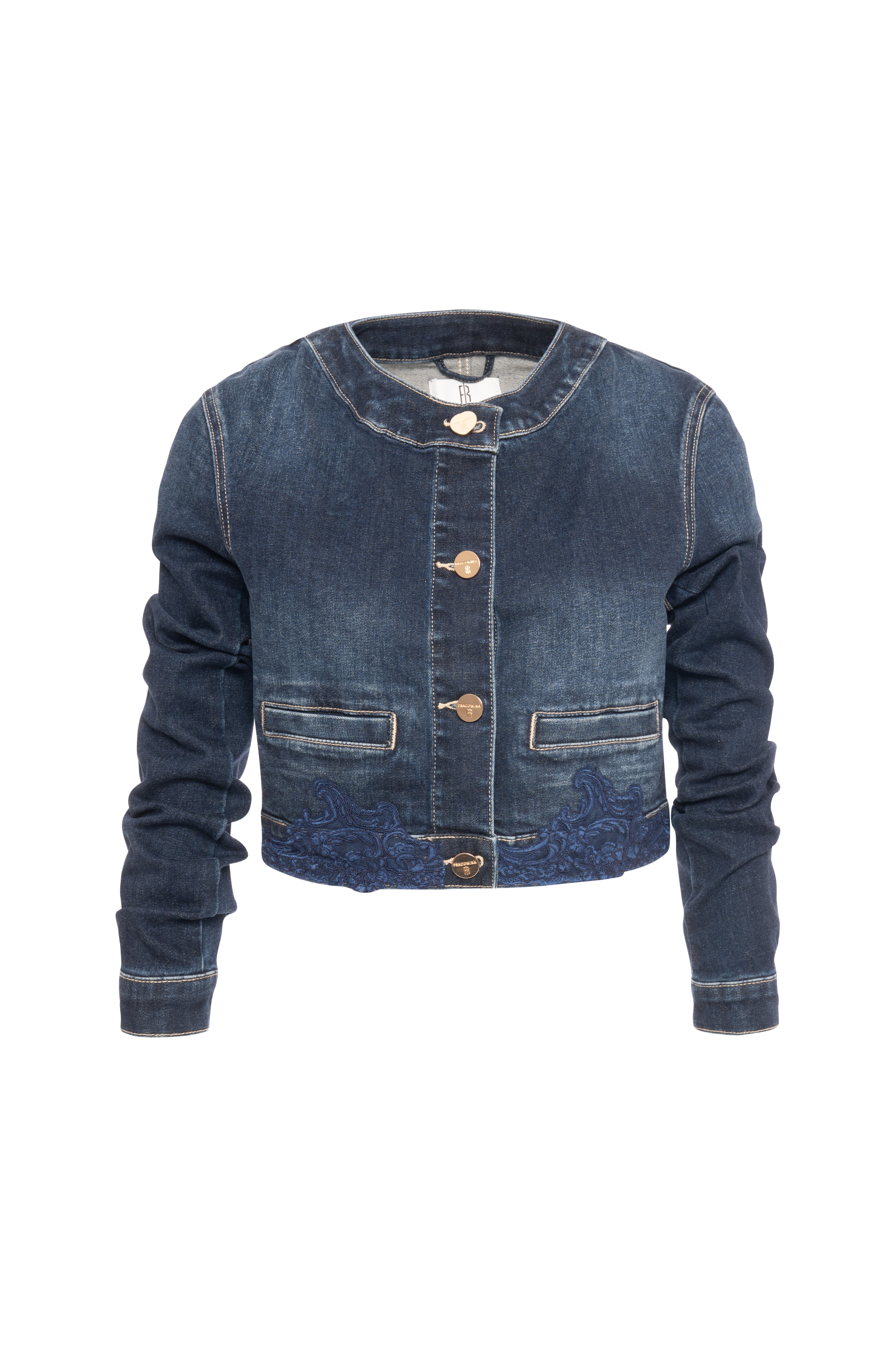 Jacket cropped made in denim with middle wash Fracomina FR26WJ4014D460G1-K60-1