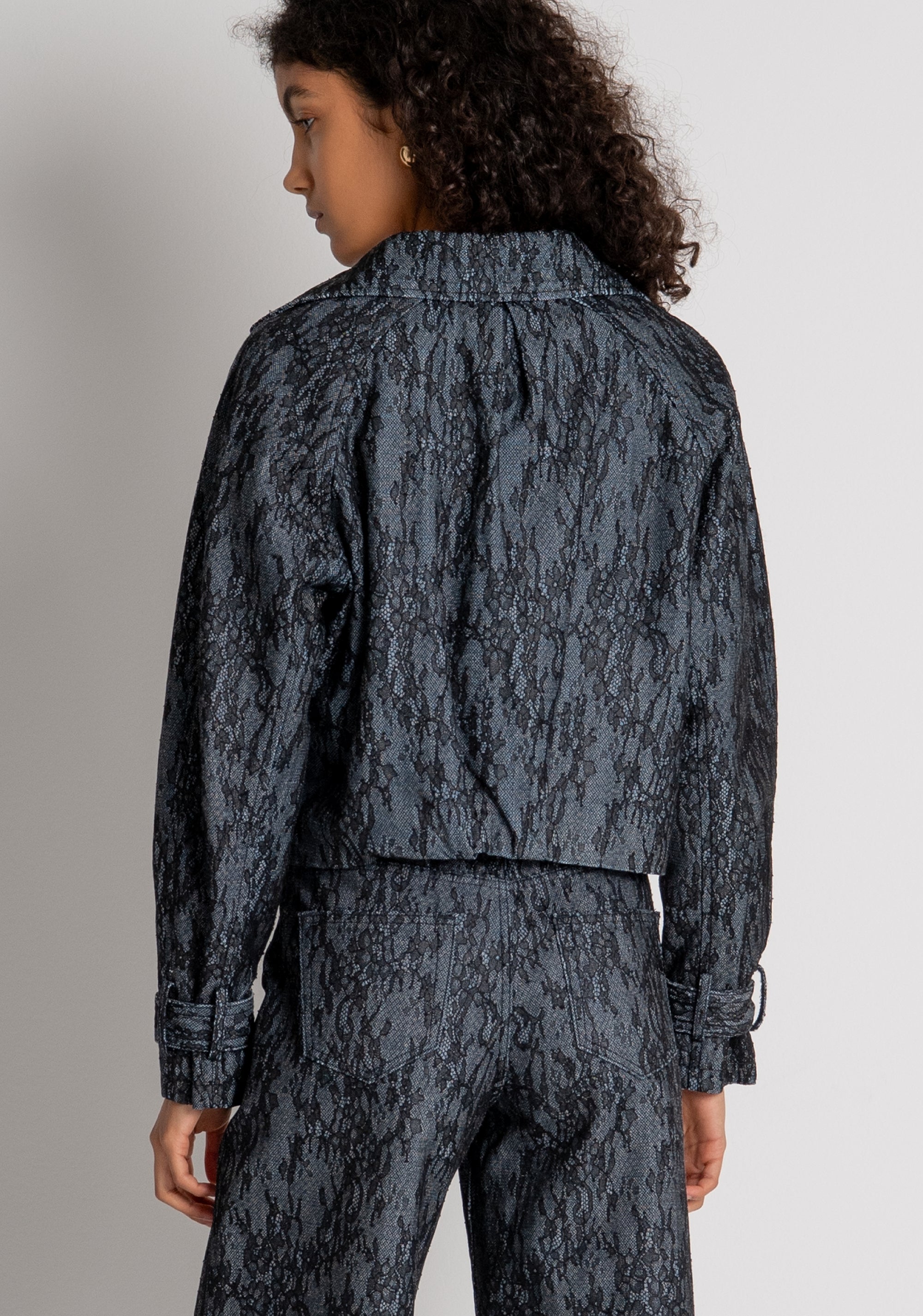 Jacket cropped made in denim and lace with raw wash Fracomina FR26WJ4015D419G1-L23-3