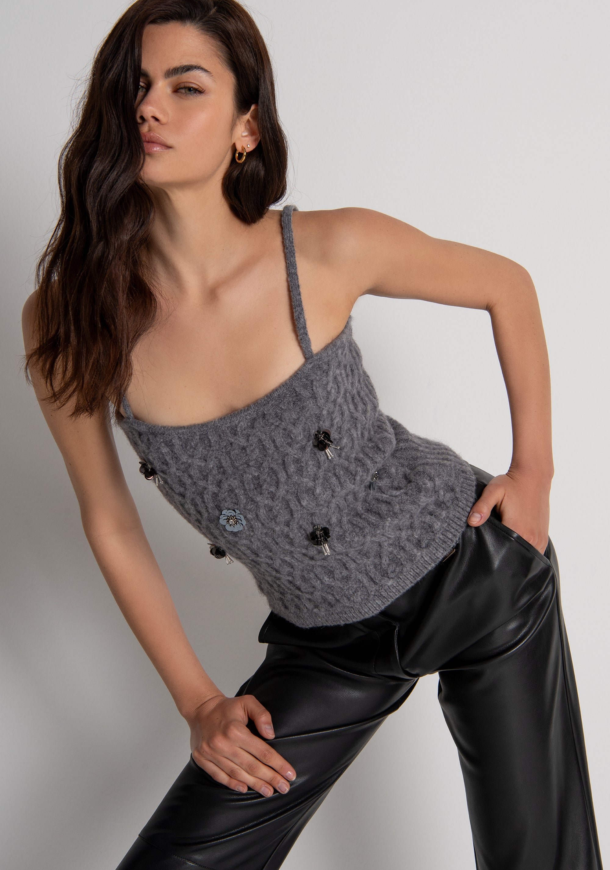 Knitted tank top with cable stitch Fracomina FR26WJ5003K463R9-S69