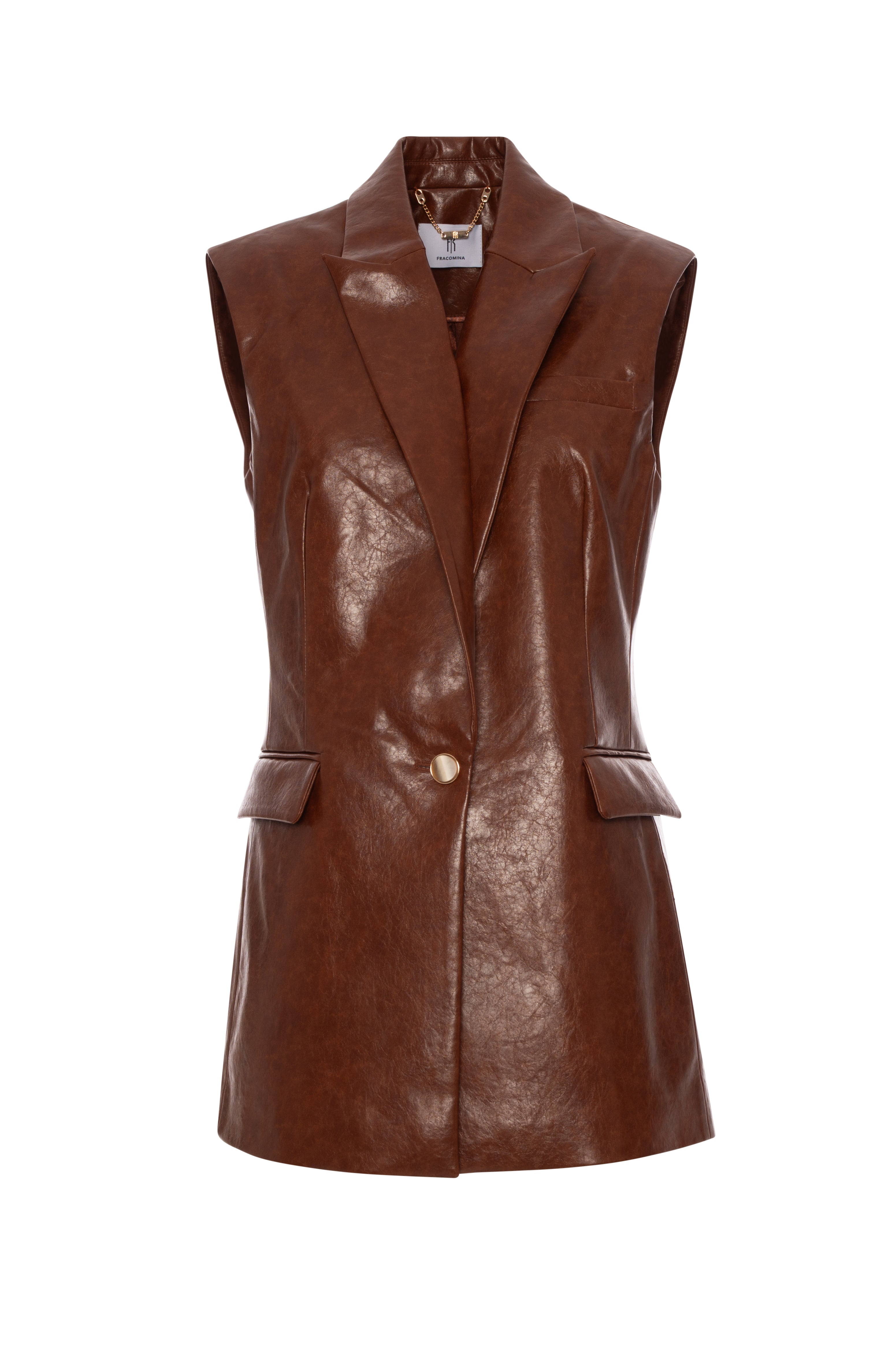 Long gilet regular fit made in fake leather Fracomina FR26WJ5009P411L9-KF2-1_9a838973-95e1-46bc-8ff8-08fa7db1c472