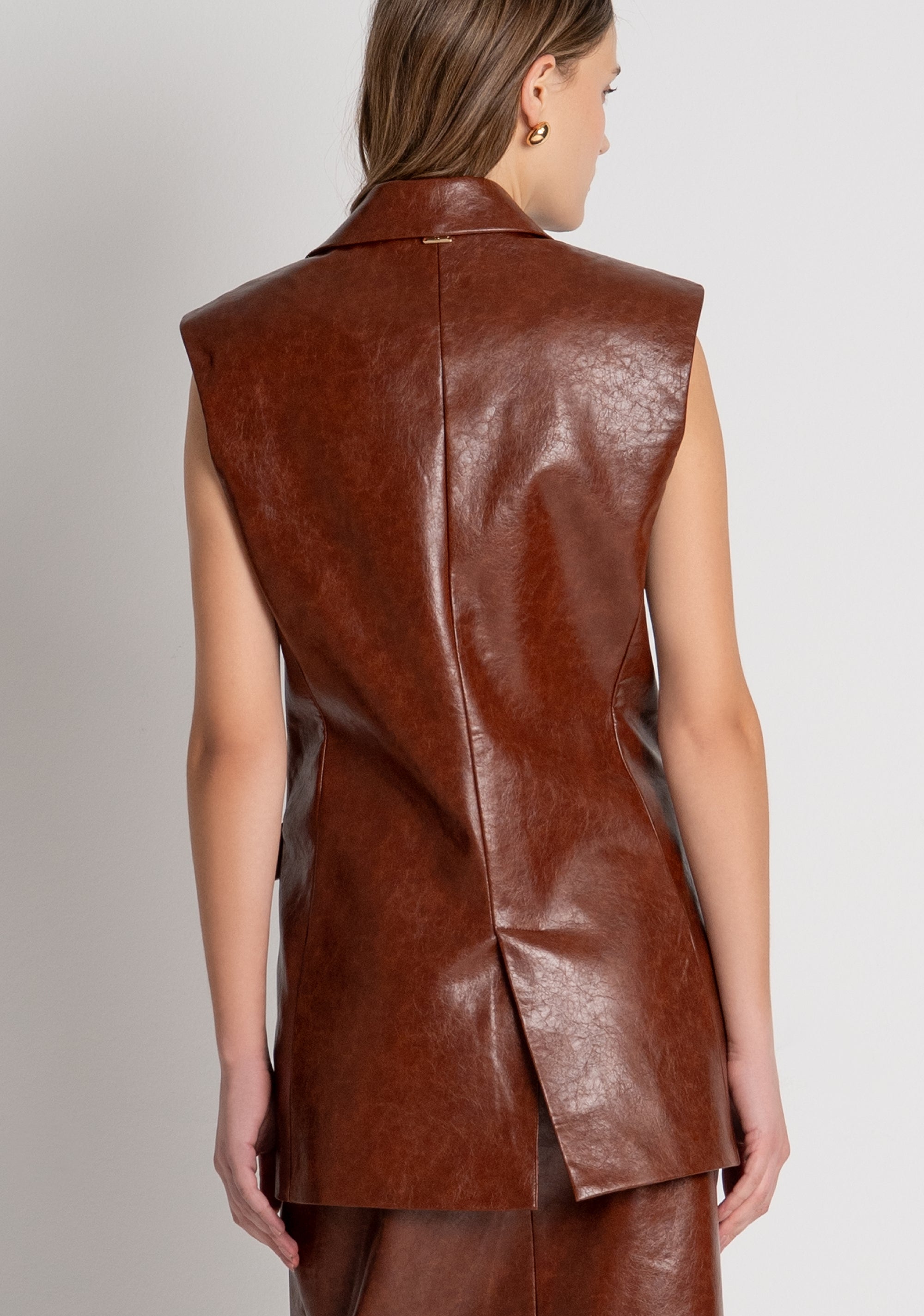 Long gilet regular fit made in fake leather Fracomina FR26WJ5009P411L9-M54-3