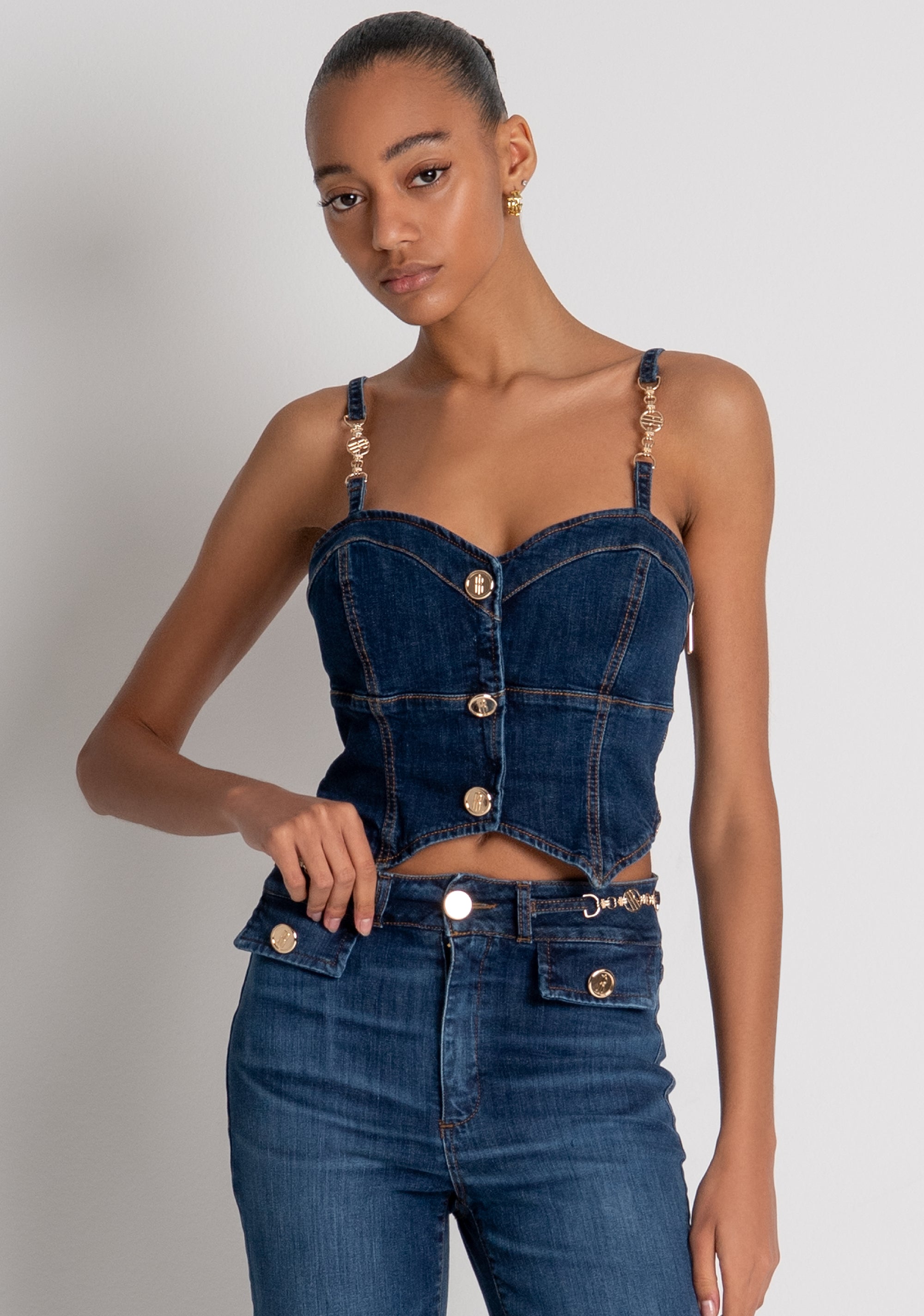 Bustier slim fit made in denim with middle wash Fracomina FR26WJ5014D47602-987-3