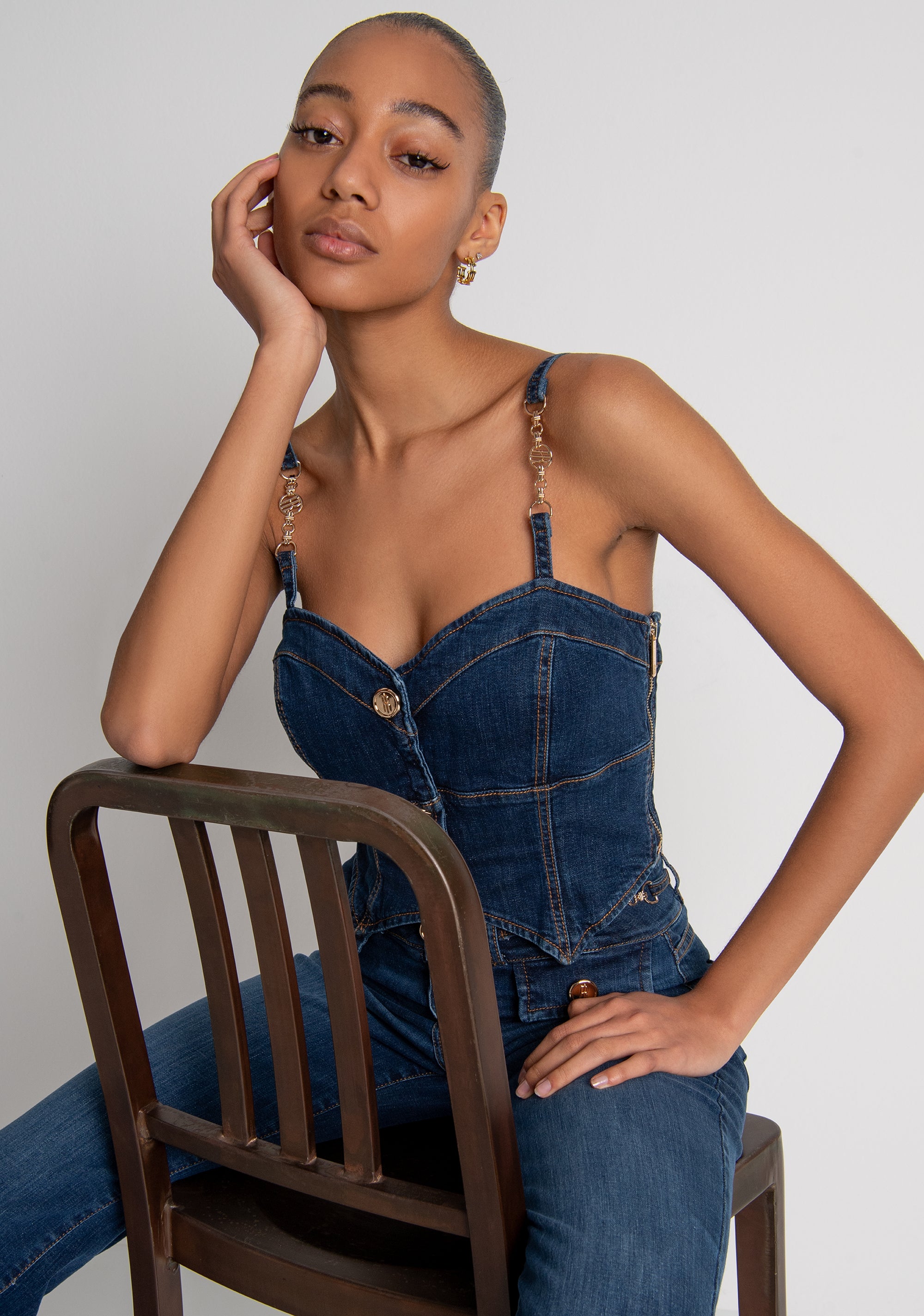 Bustier slim fit made in denim with middle wash Fracomina FR26WJ5014D47602-987