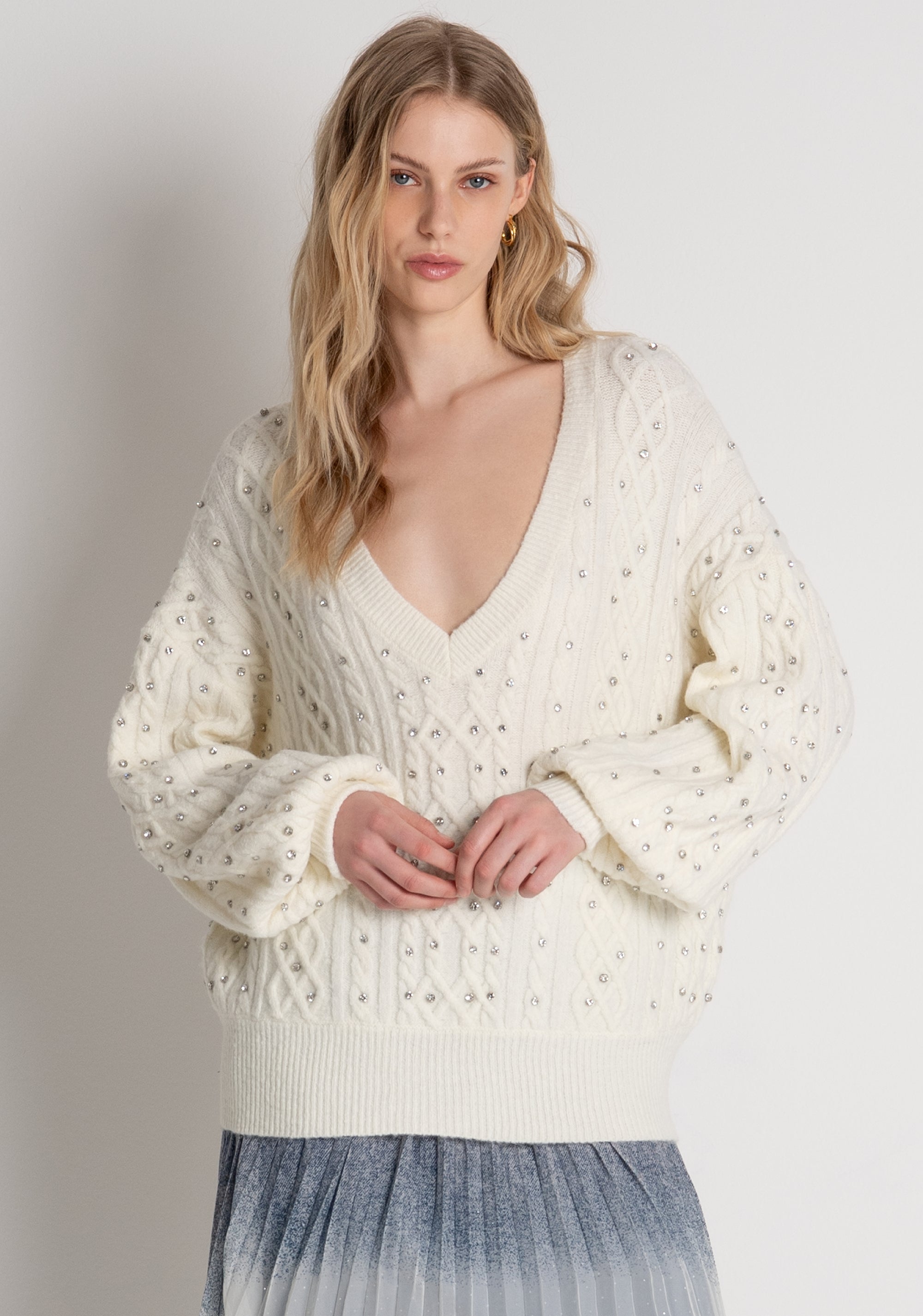 Knitwear over fit with cable stitch Fracomina FR26WT7039K457R9-108-2