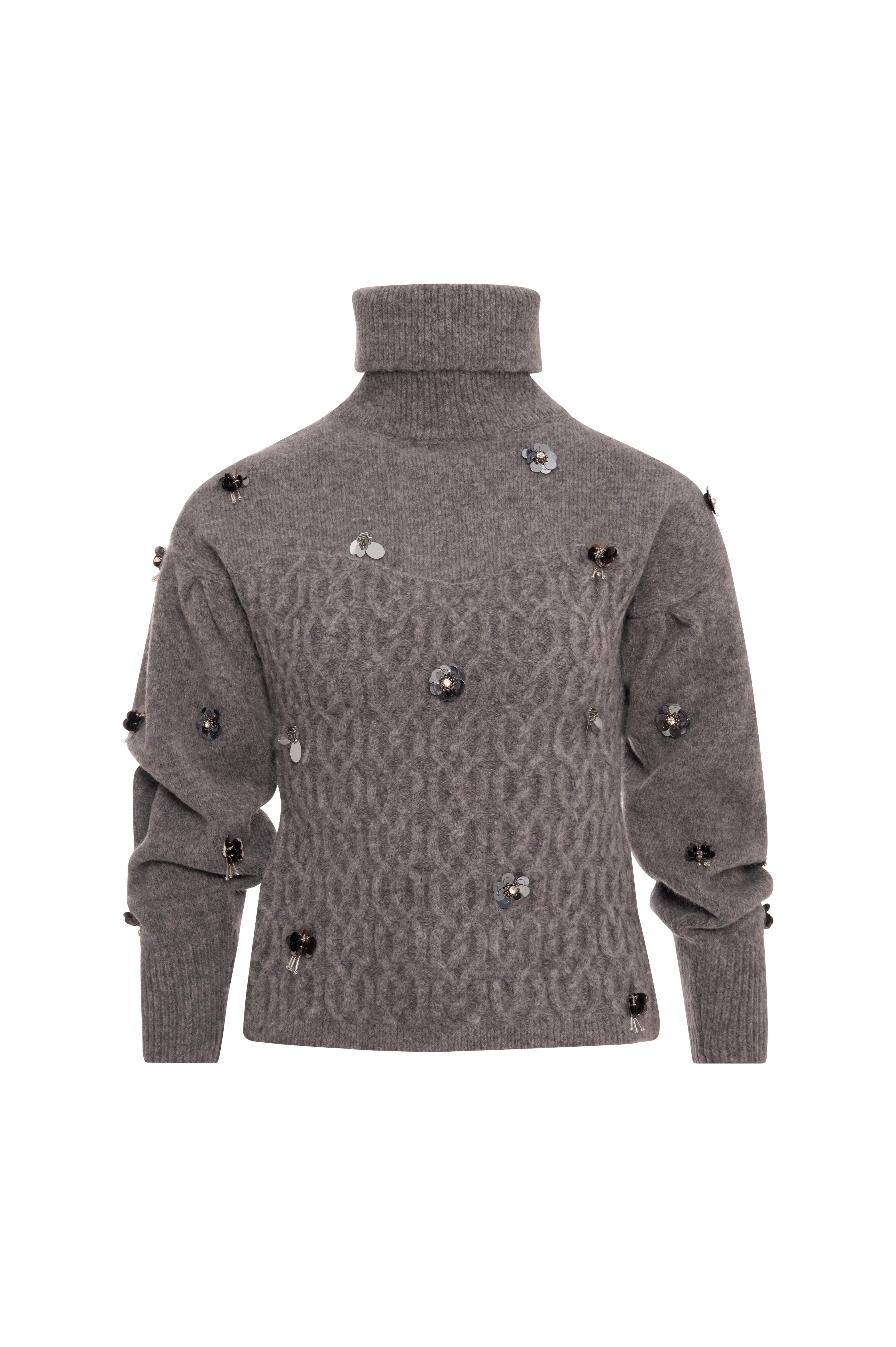 Knitwear slim fit with cable stitch and jewelry applications Fracomina FR26WT7050K463R9-KE9-1