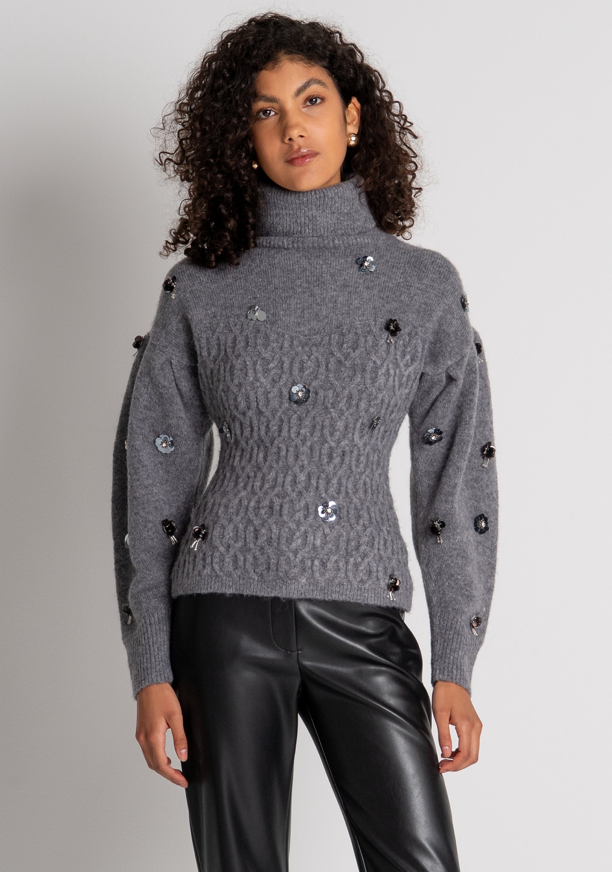 Knitwear slim fit with cable stitch and jewelry applications Fracomina FR26WT7050K463R9-S69-2