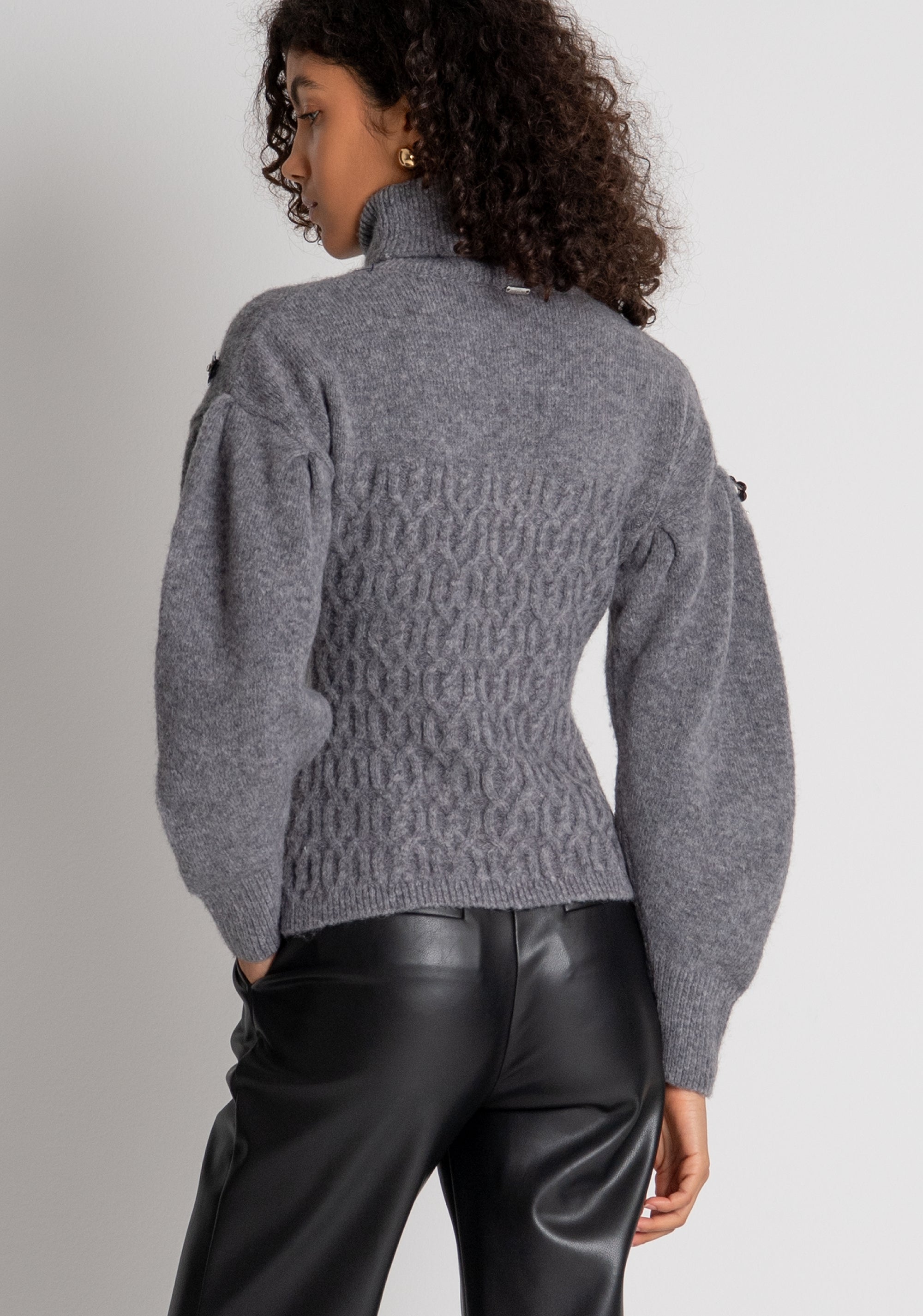 Knitwear slim fit with cable stitch and jewelry applications Fracomina FR26WT7050K463R9-S69-4