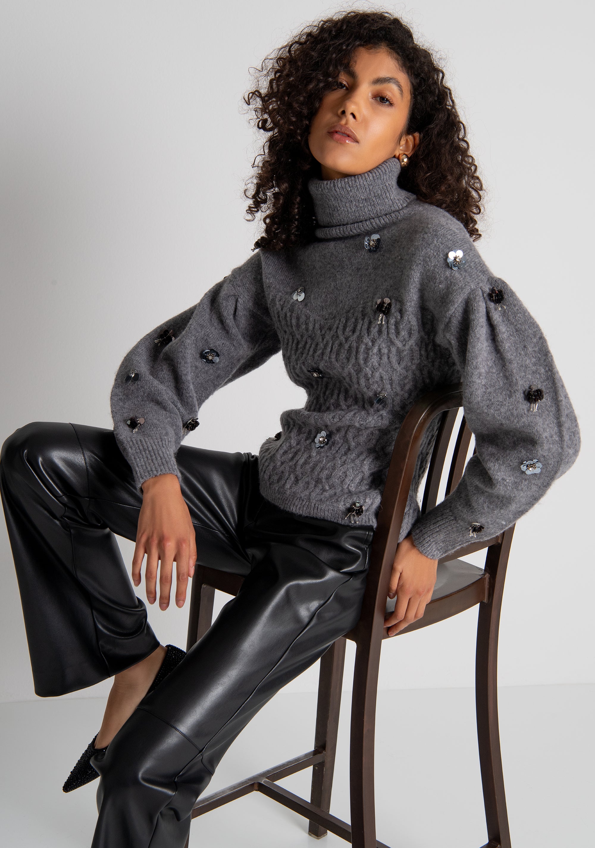 Knitwear slim fit with cable stitch and jewelry applications Fracomina FR26WT7050K463R9-S69