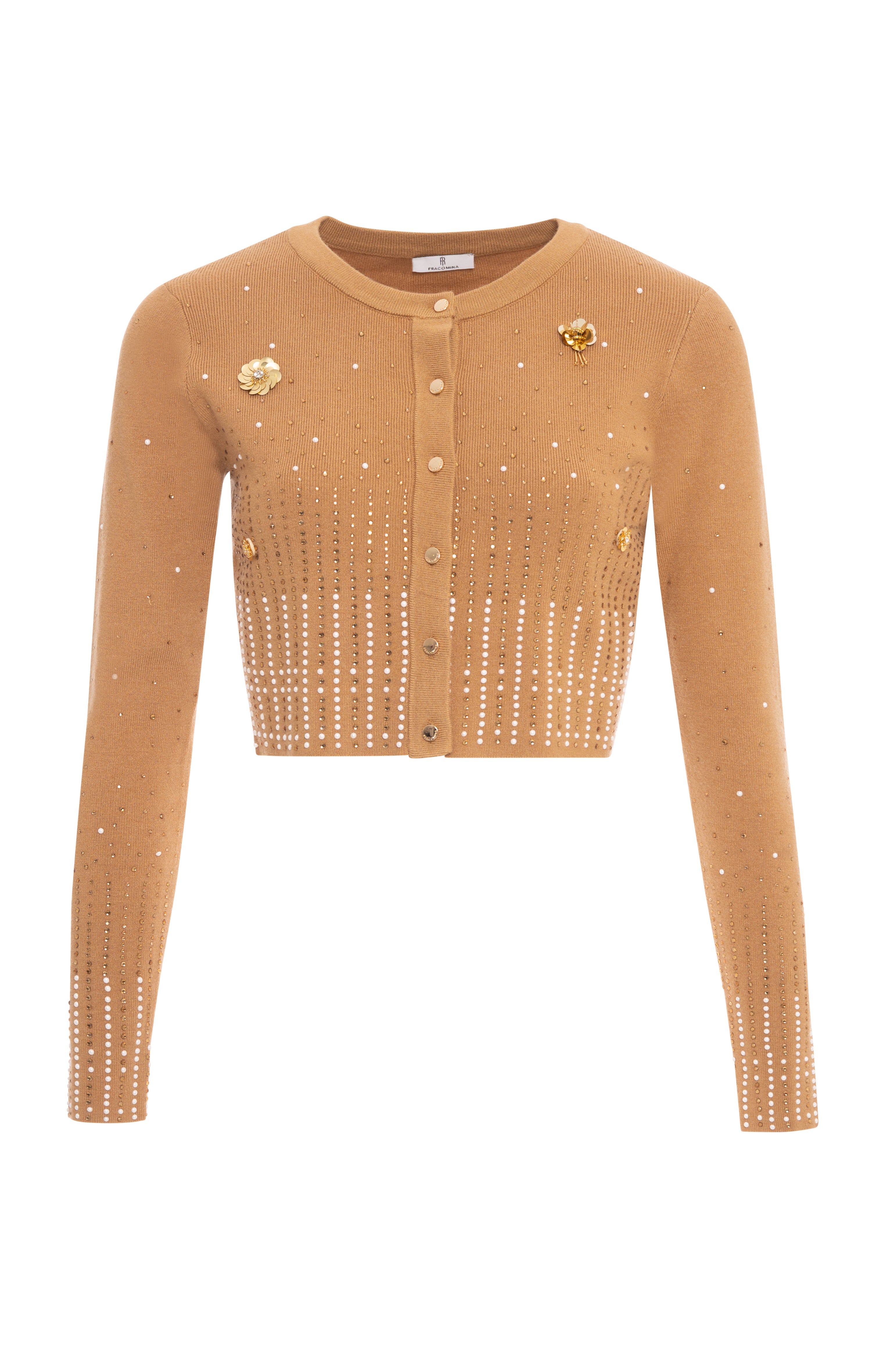 Knitted cardigan slim fit, cropped, with jewelry application Fracomina FR26WT8006K506R9-K45-1