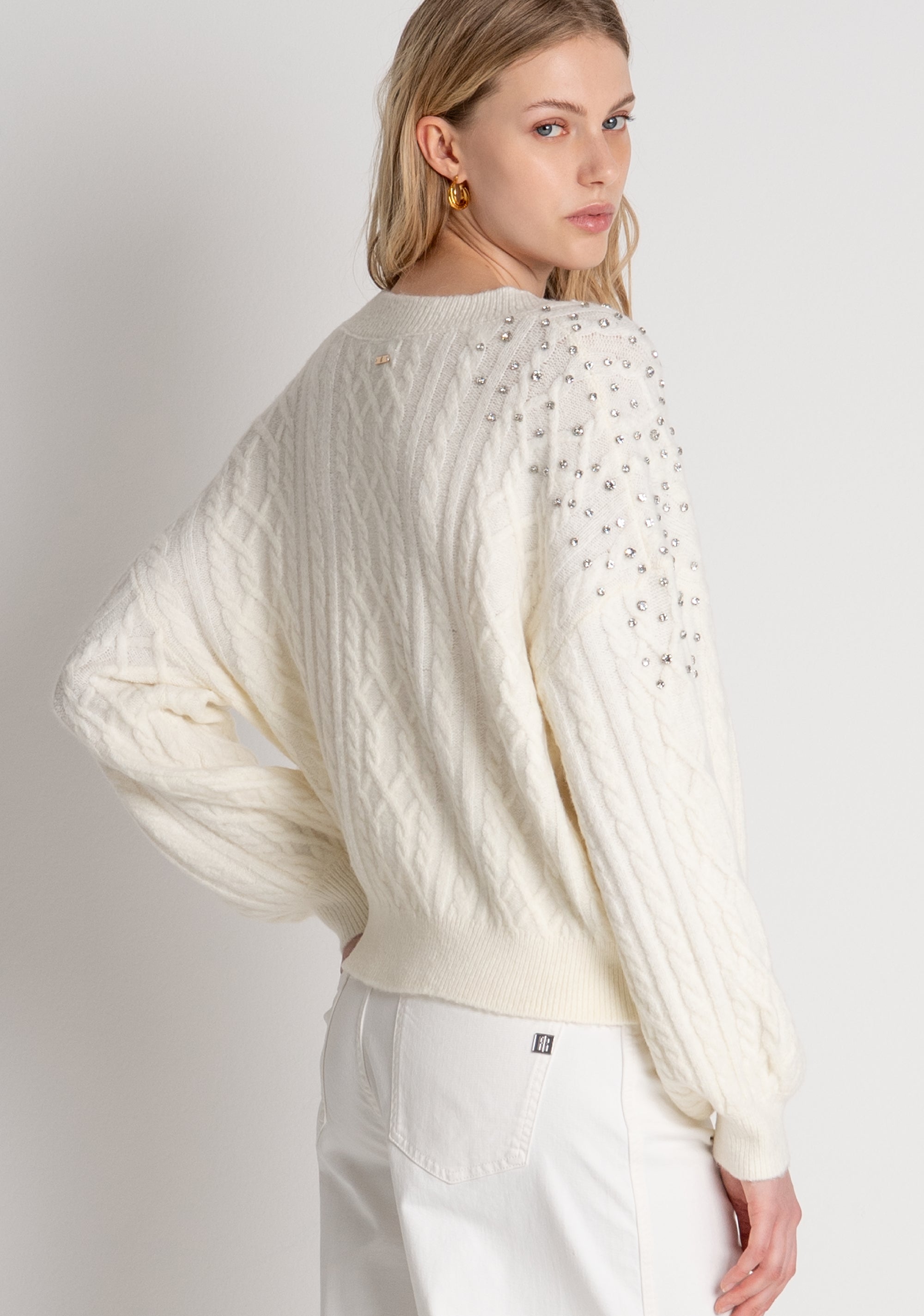 Knitted cardigan over fit, cropped, with cable stitch Fracomina FR26WT8024K457R9-108-3