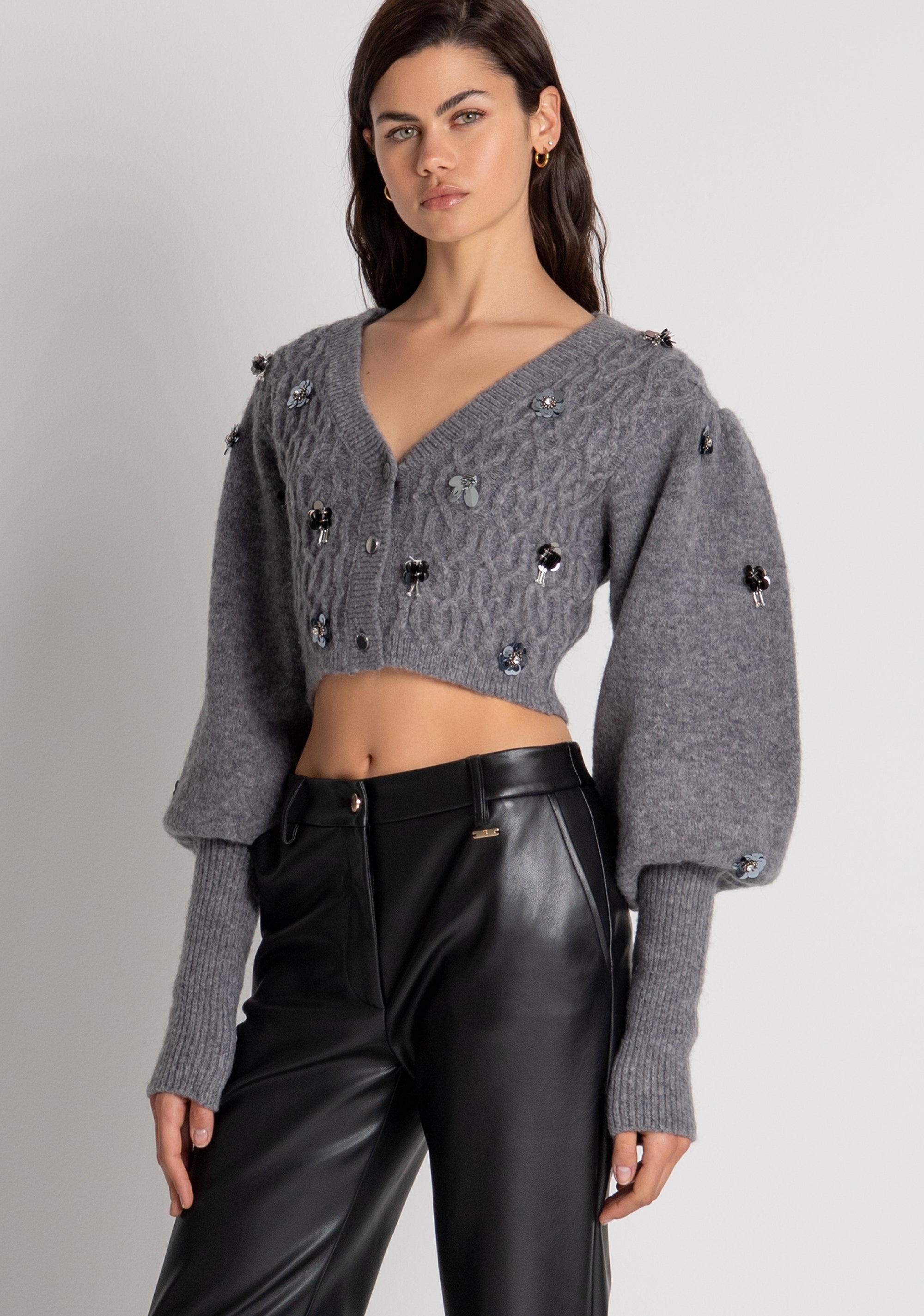 Knitted cardigan cropped with cable stitch Fracomina FR26WT8029K463R9-S69-2
