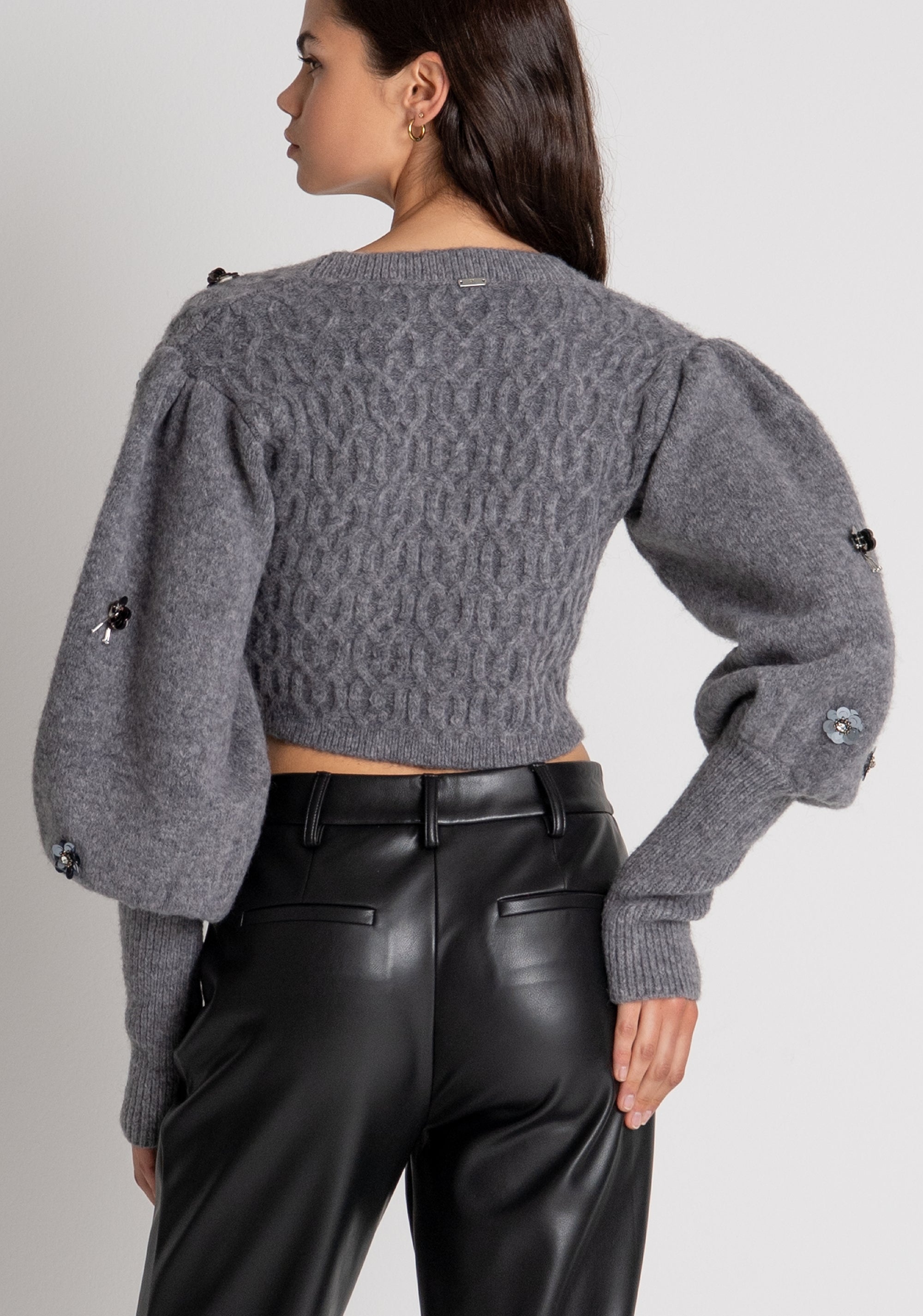Knitted cardigan cropped with cable stitch Fracomina FR26WT8029K463R9-S69-3