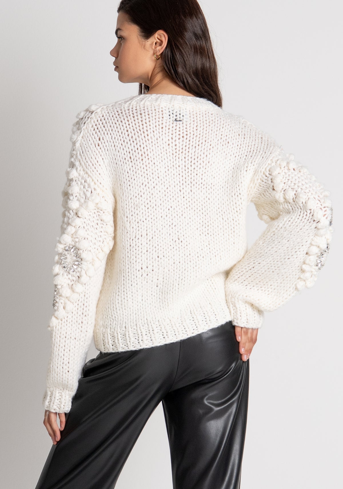 Knitted cardigan regular fit with 3D stitch and jewelry applications Fracomina FR26WT8030K465R9-108-4