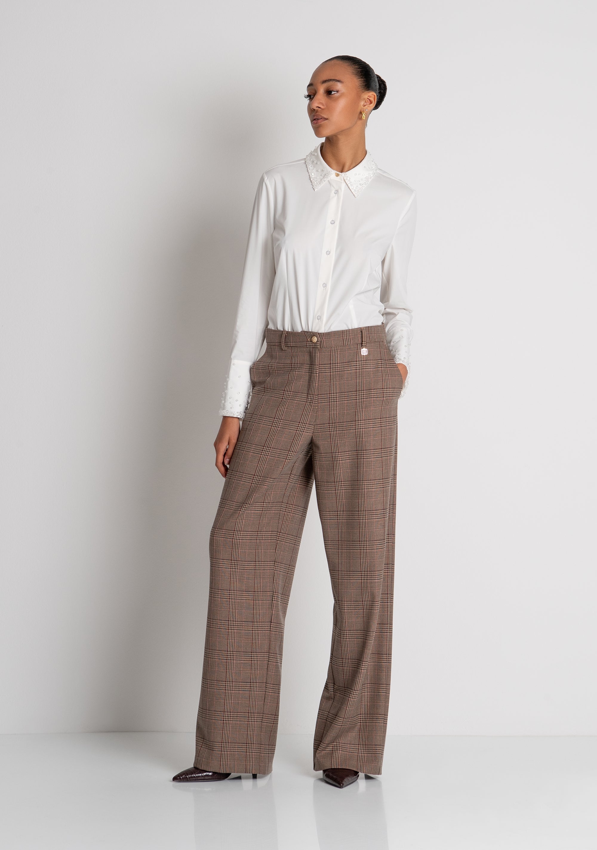 Pant straight line made in Prince of Wales fabric Fracomina FR26WV2005W57595-210-2
