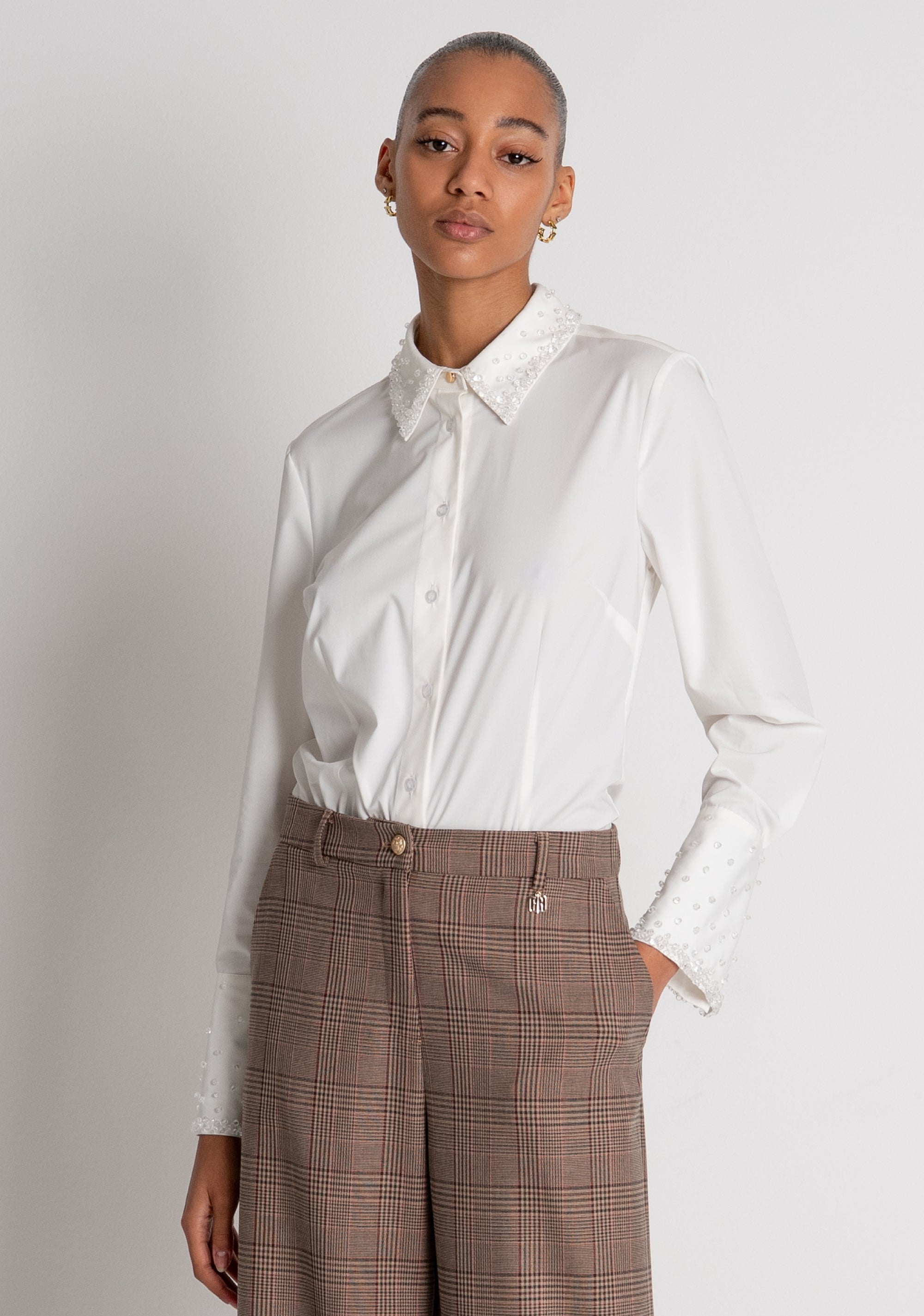 Pant straight line made in Prince of Wales fabric Fracomina FR26WV2005W57595-210-3