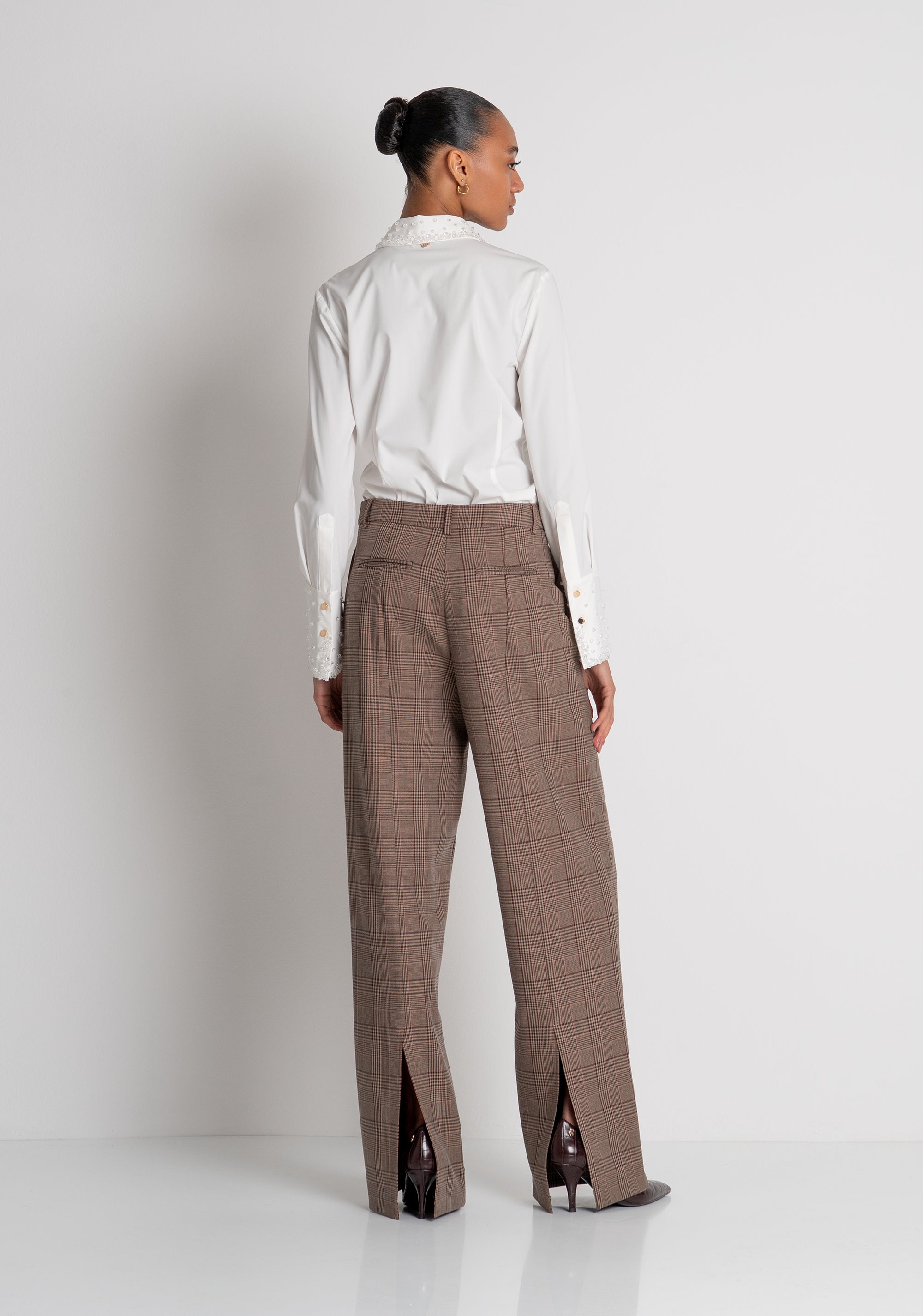 Pant straight line made in Prince of Wales fabric Fracomina FR26WV2005W57595-210-4