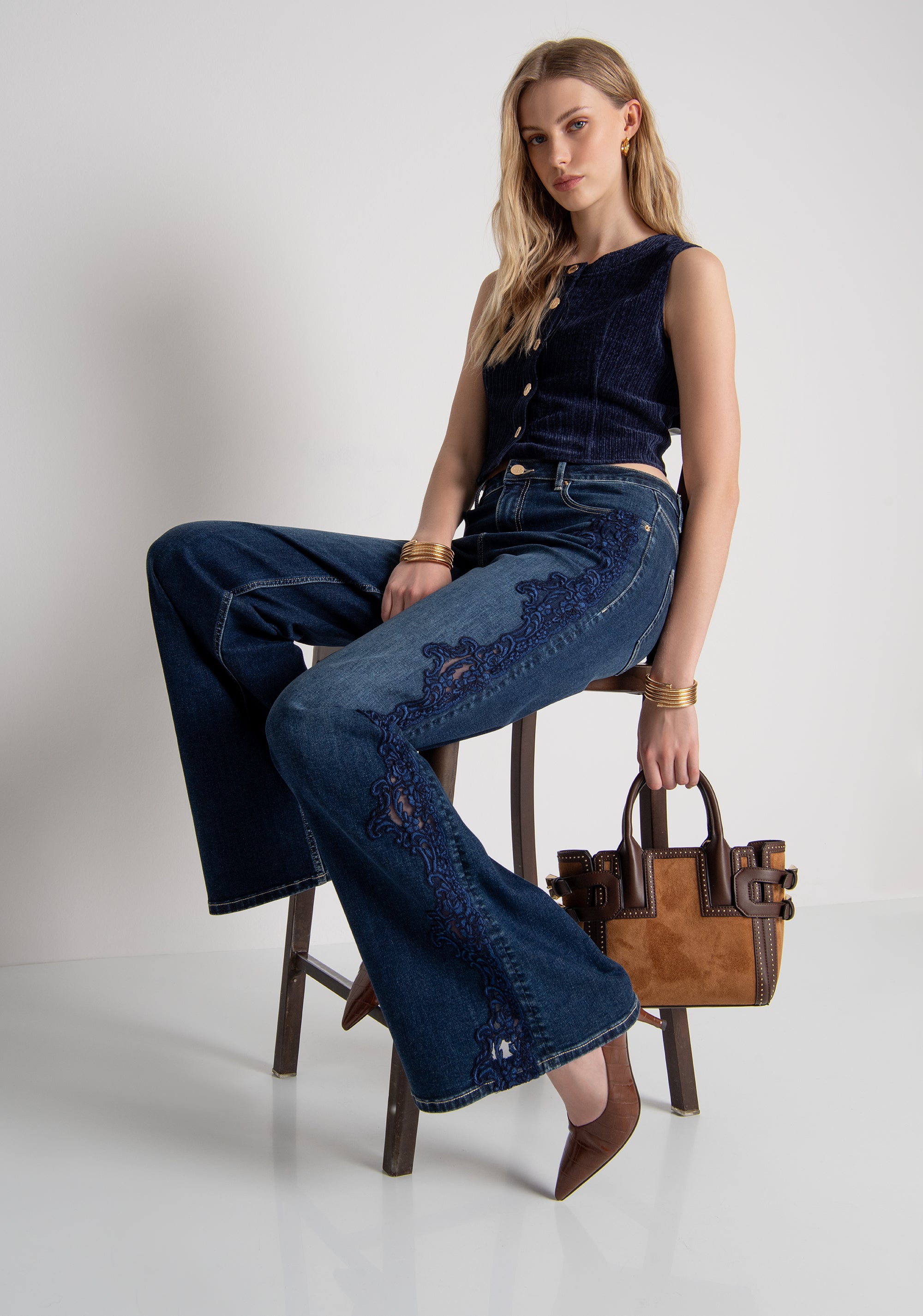 Jeans flare made in denim with middle wash Fracomina FR26WV3015D460G1-117