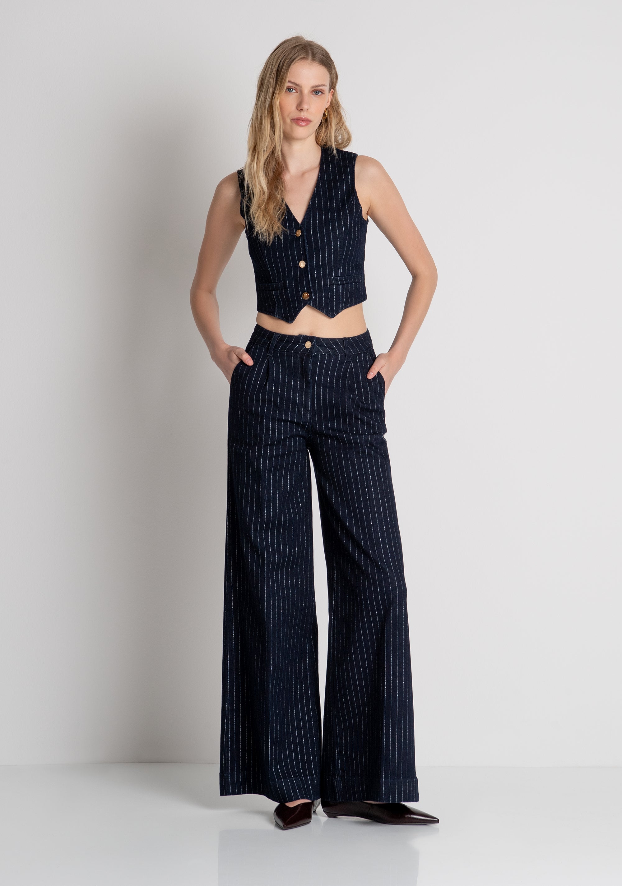 Jeans Chino's style flare made in pinstriped denim with middle wash Fracomina FR26WV3026D407D4-117-2