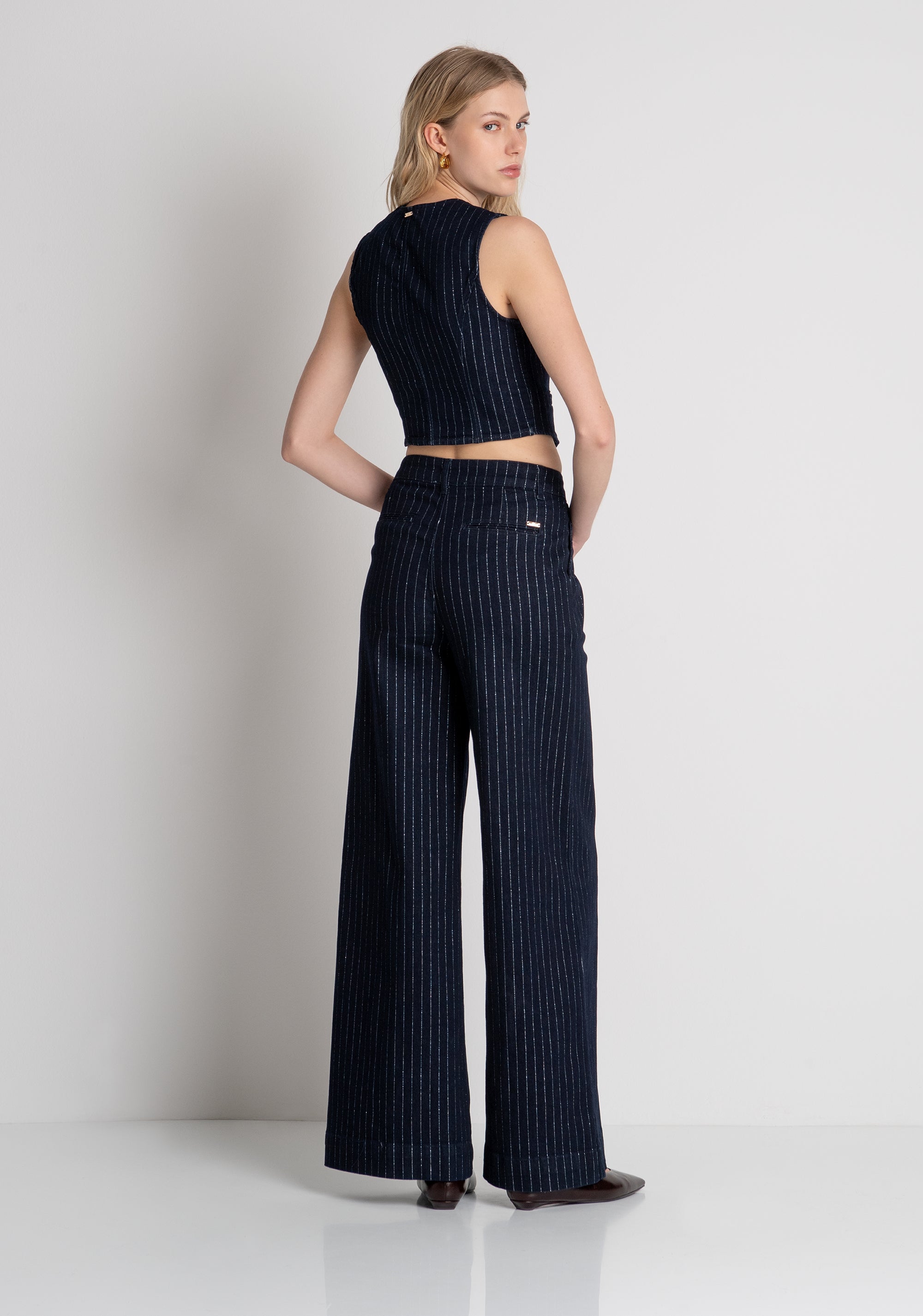 Jeans Chino's style flare made in pinstriped denim with middle wash Fracomina FR26WV3026D407D4-117-4